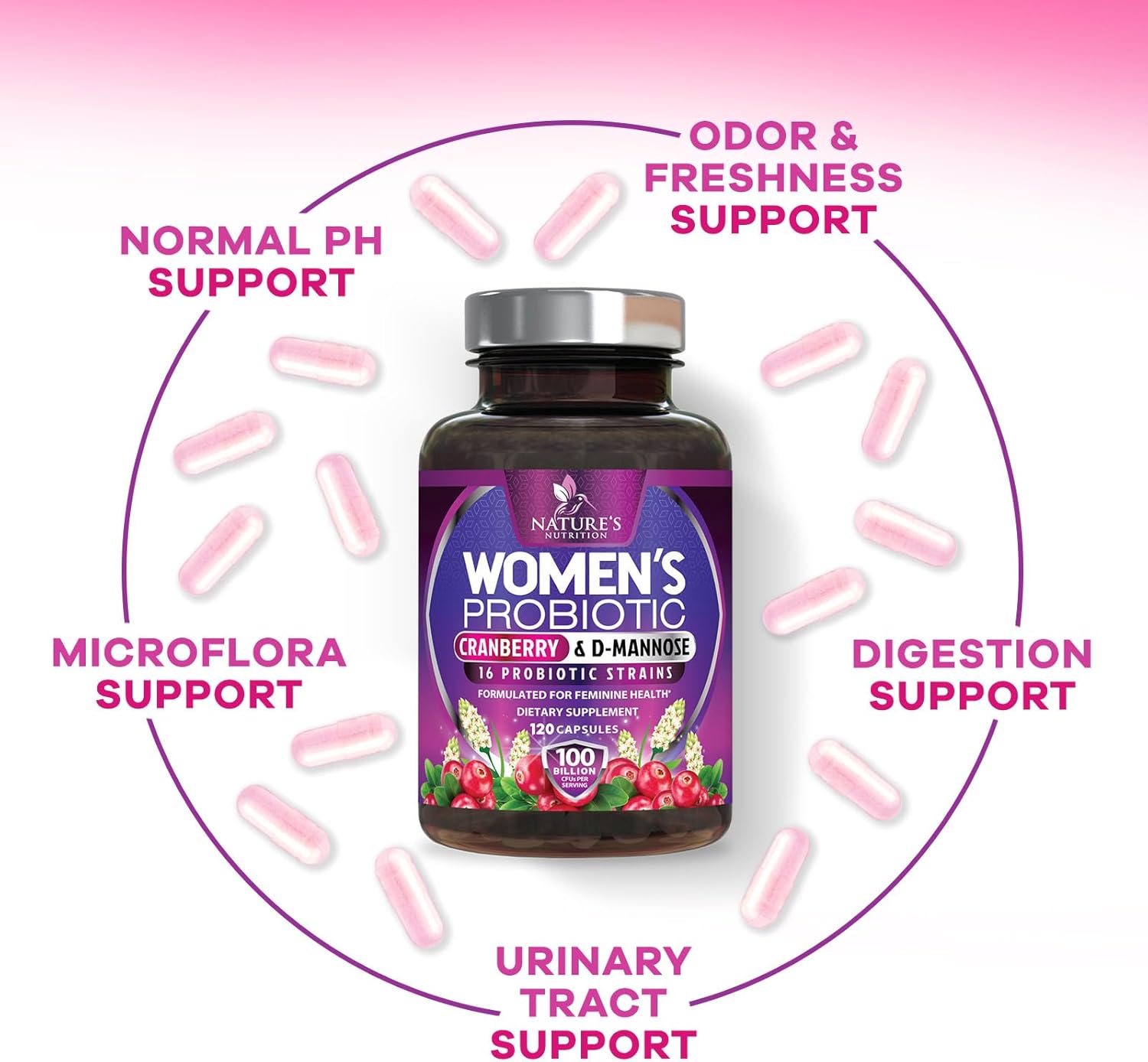 Probiotics for Women 60 Billion CFU - 16 Unique Strains, Prebiotics Cranberry & Lactobacillus, PH Balance, Digestive & Gut Health, Vaginal & Immune Support, Women's Probiotic - 120 Vegan Capsules - Image 5