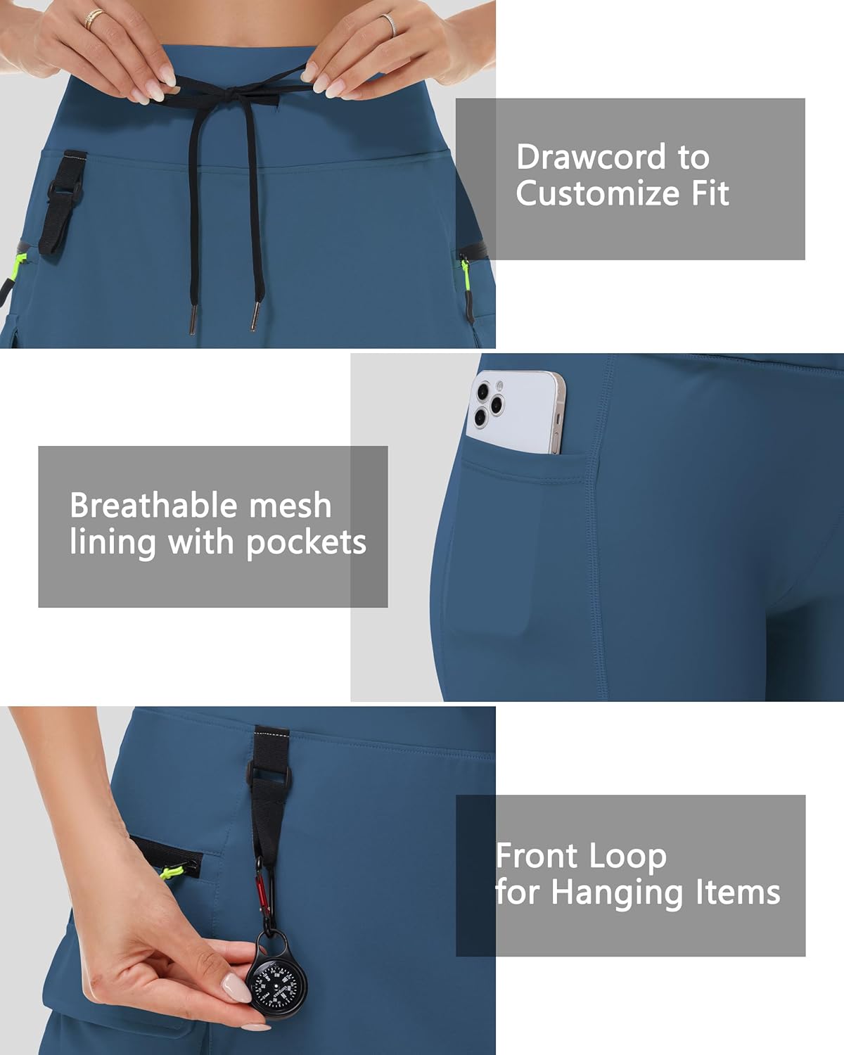 MIVEI 14" 20" Women's Hiking Cargo Skorts Skirts with Zipper Pockets Knee Length