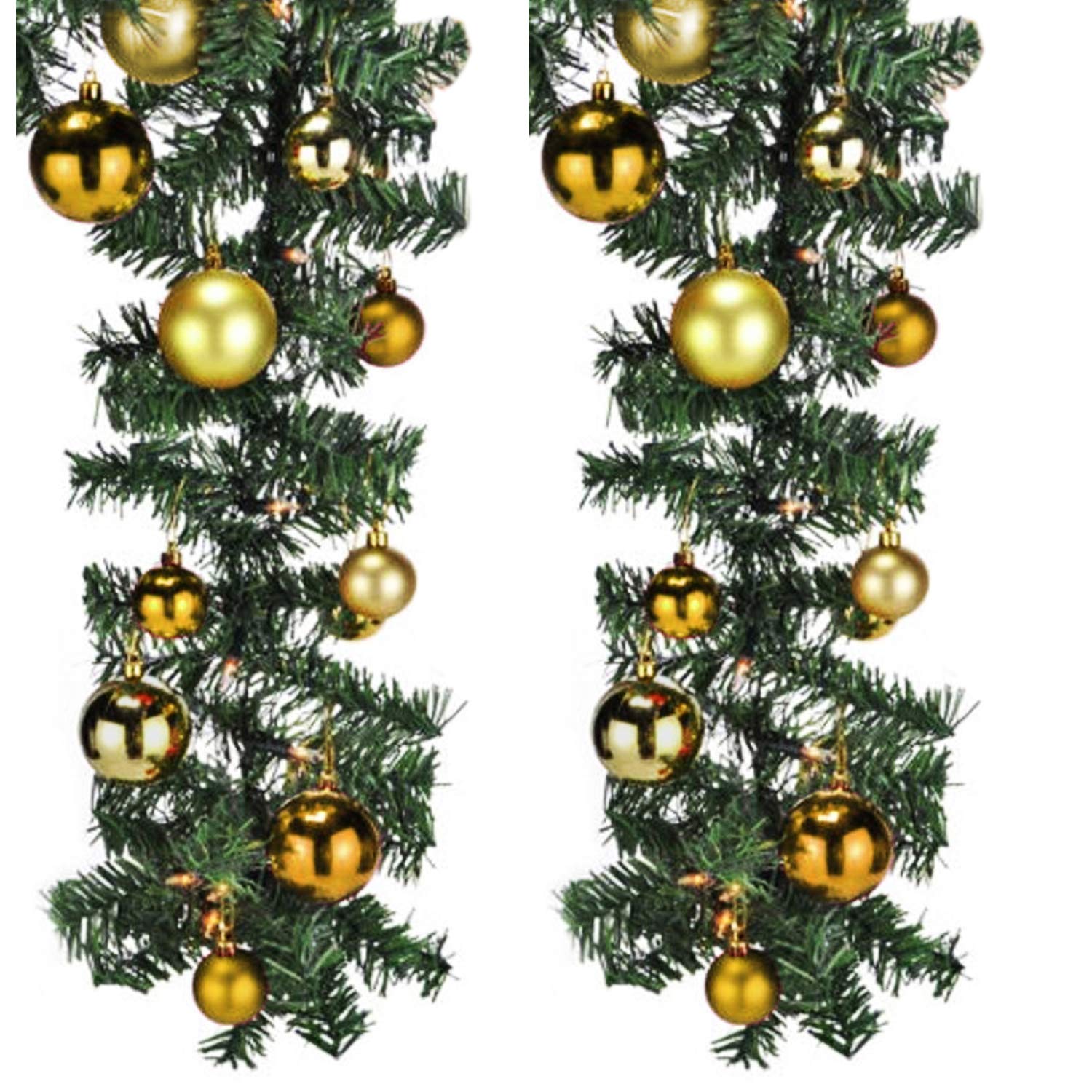 XXL Weihnachtsbeleuchtung Girlande beleuchtet Tannengirlande 100 LED Lichterkette 810 cm innen und außen inkl. 60 Christbaumkugeln Gold