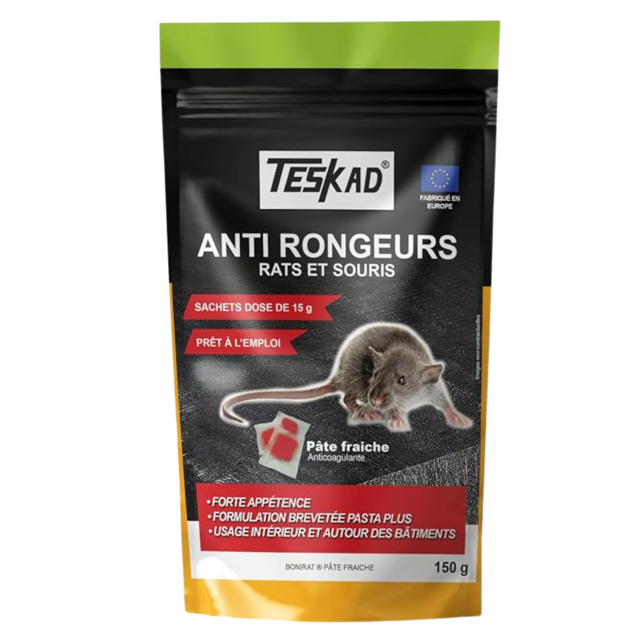Raticide Souricide Anti-rongeurs maison et jardin – Pâte prête à l’emploi sans parfum – 1 Pack x 150g