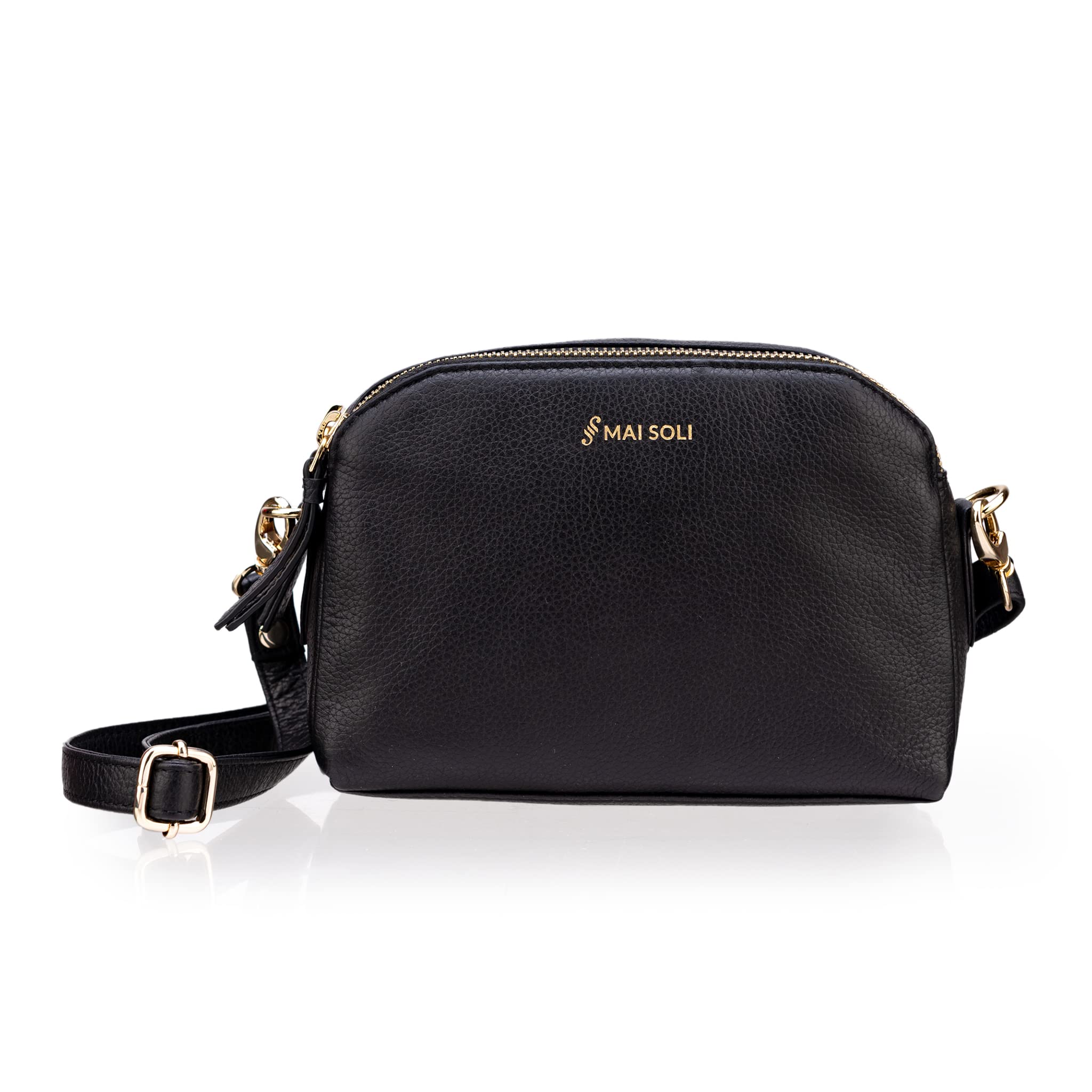 Mai Soli Emma Genuine Leather Mini Crossbody Sling Bag for Girls and Women and Double Zip Closure with Detachable and Adjustable Shoulder Straps with Metal Fittings Ideal for Traveling, Gifting -Black (B09RWLNJWQ) Amazon Price History, Amazon Price Tracker