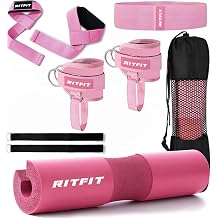 RitFit 7 Pcs Barbell Squat Pad Set, Hip Thrust Pad with Ankle Straps, Resistance Bands, Lifting Straps, Barbell Pad for Squats, Lunges & Hip Thrust