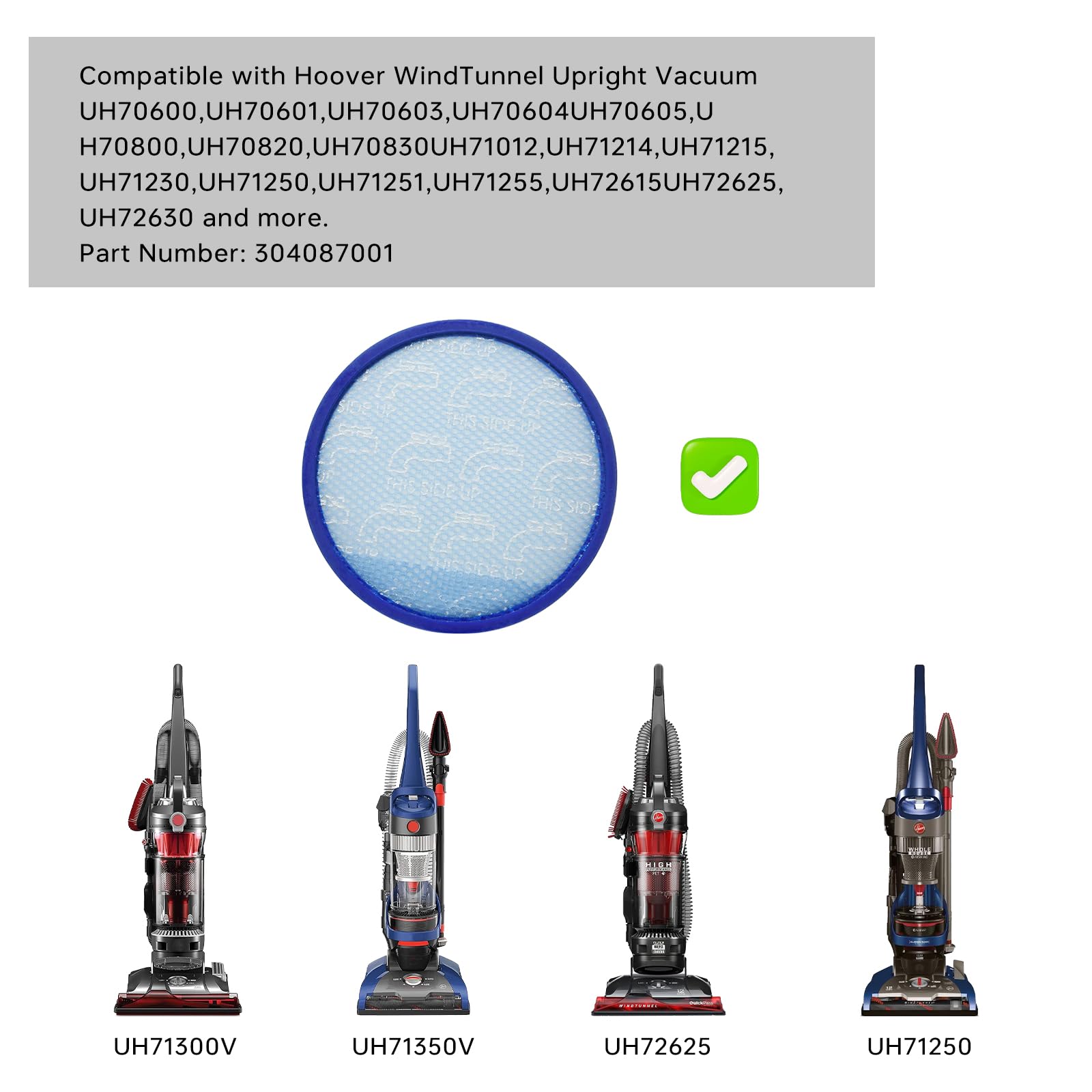 Kaulolado 304087001 Windtunnel Vacuum Filters for Hoover, Compatible with Hoover UH71250, UH71200, UH72630, UH71230, UH72625, UH71255, UH70825 Vacuum and more, 6 Pack 304087001 Vacuum Primary Filter.