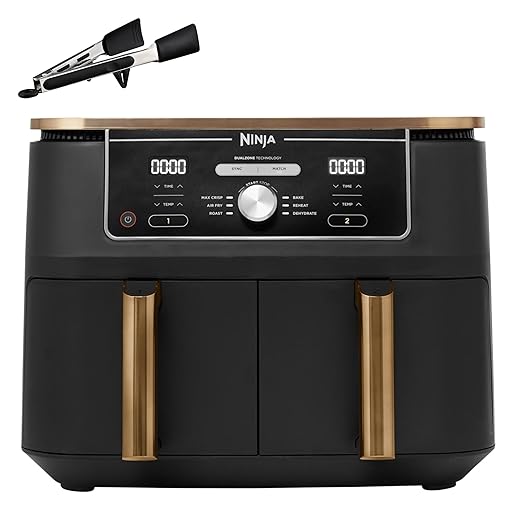 Ninja Foodi MAX 2-Zonen Heißluftfritteuse, 9,5L Airfryer, 2 Fächer, mit Zange, Antihaftbeschichtung, spülmaschinenfeste Körbe, 6-in-1, Amazon Exklusiv, Kupfer/Schwarz, AF400EUCP