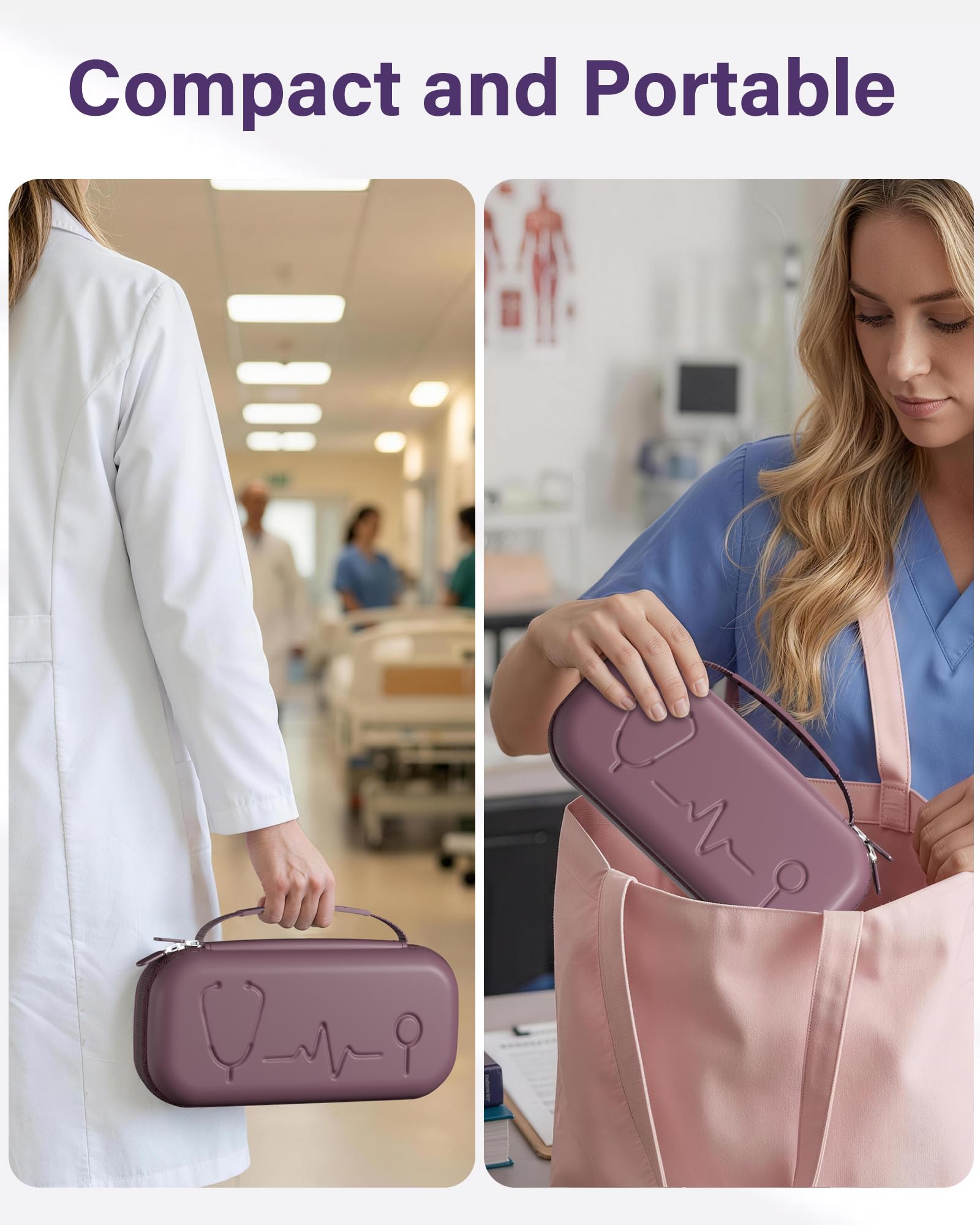 ProCase 聴診器ケース 耐衝撃 ハードEVA 収納ポーチ Littmann Cardiology対応 メッシュポケット付き - プラム | Classic III Lightweight III IV MDF Acoustica等対応, ベルベット裏地, 弾性固定バンド, 軽量コンパクト, 持ち手付き, 医療従事者への贈り物に