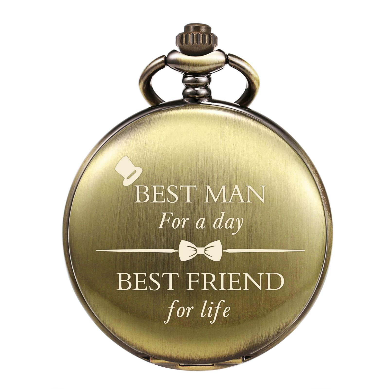 TREEWETO Orologio da Tasca Personalizzato con Incisione Best Man al Quarzo - Fobwatch, Regalo di Nozze per Testimoni di Sposo, Bronzo