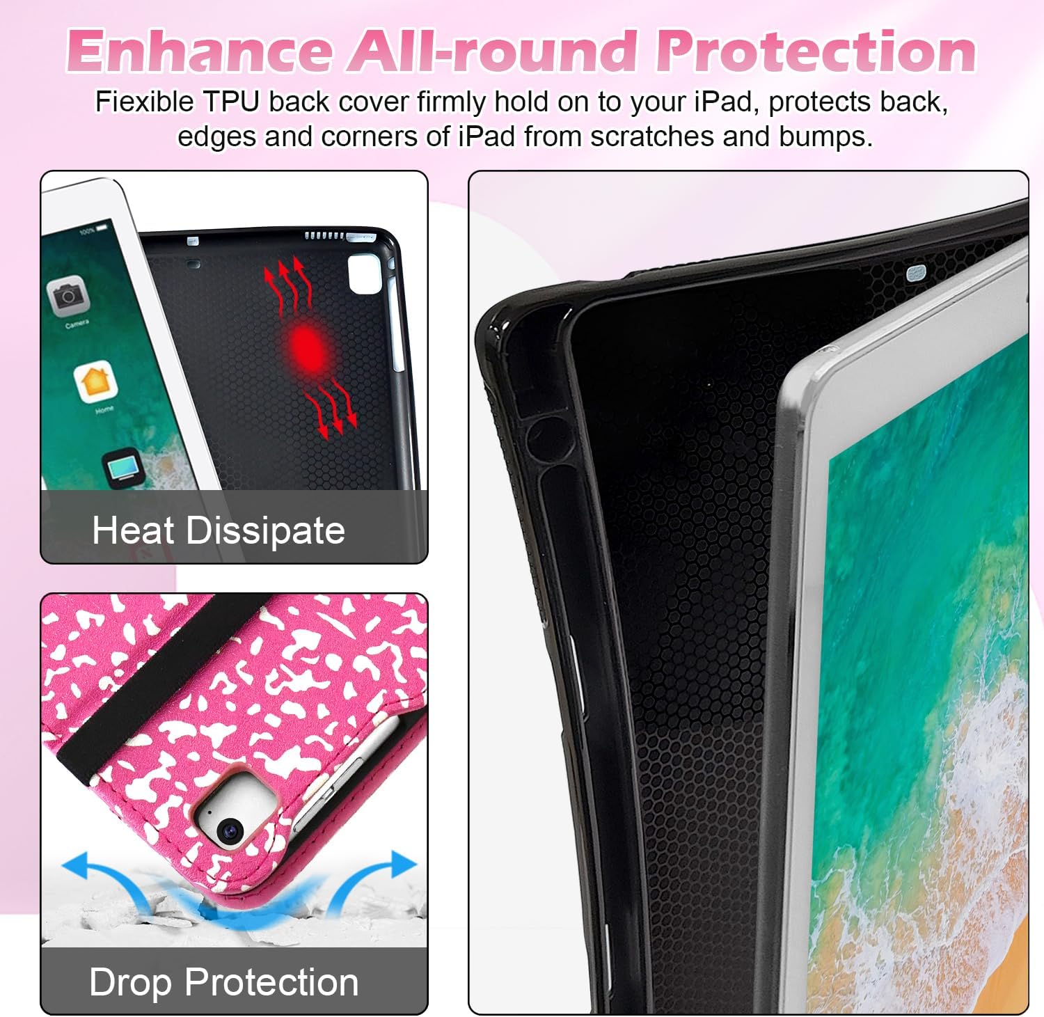 Zonefoker for iPad 6th 5th Generation Cases 2018 2017, iPad Air 2 Case 2014, iPad Air 2013, iPad Pro 9.7 inch Case 2016 with Pencil Holder, Leather Cover for Kids, Women, Men, Composition Book Pink