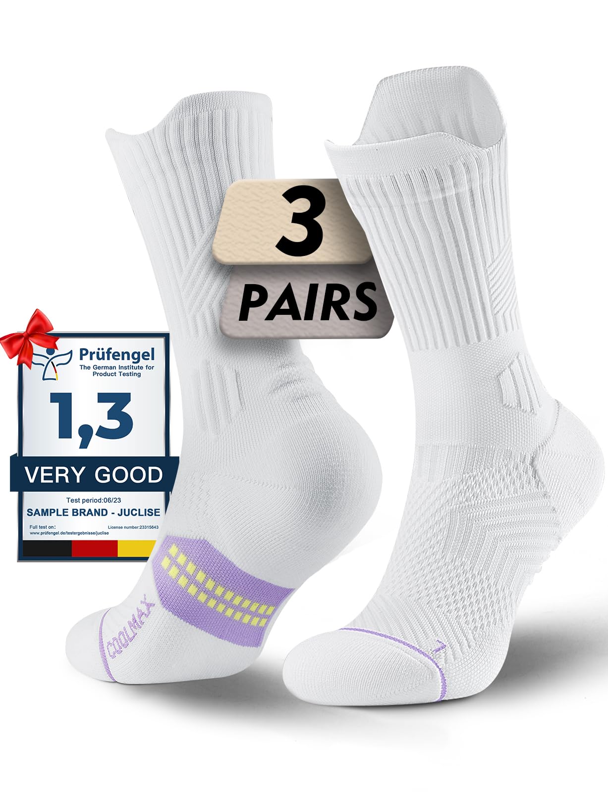 Calzini da Running Compression in Bamboo con Coolmax - Anti-VescicheperTrekking & Palestra VescicheCon Cuscino a Zone Ventilazione Rete Supporto | Calzini sportivi traspiranti anti-vesciche Coolmax allontana l'umidità, previene le vesciche e il clima asciutto del piede