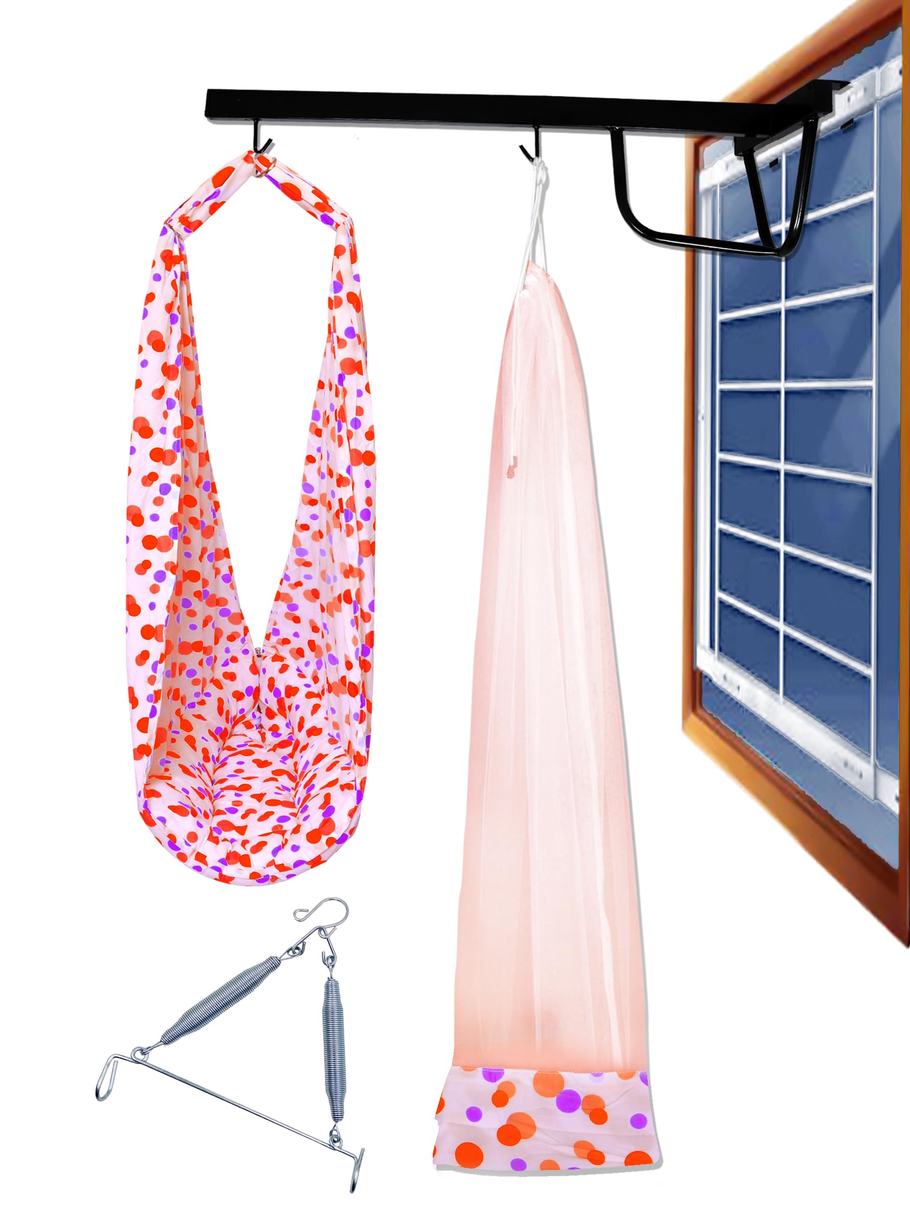 VParentsPreemie Baby Swing Cradle with Mosquito Net Spring and Metal Window Cradle Hanger (Orange)