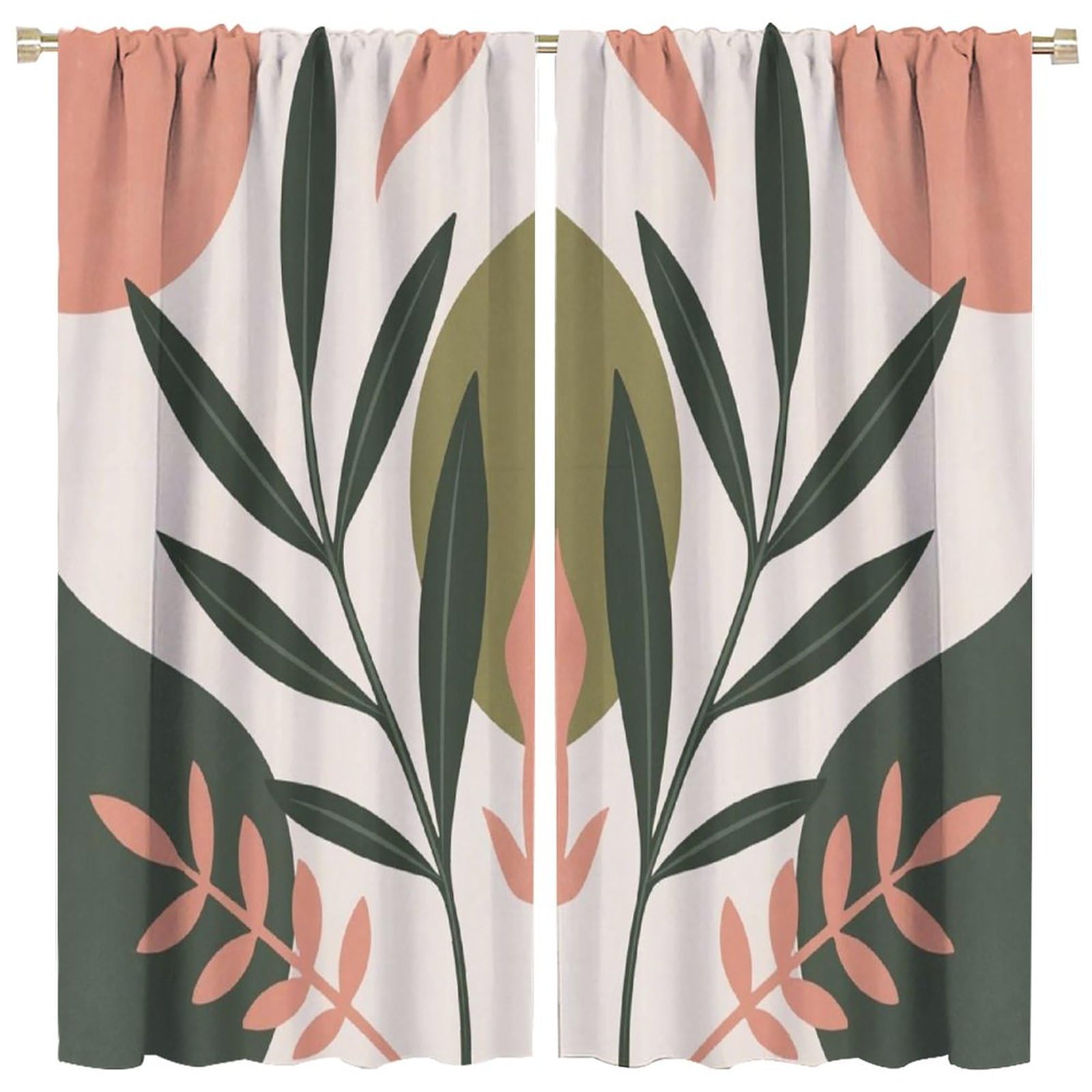 Mid Century Boho Curtains Aesthetic Abstract Modern Curtains Rod Pocket Bohemian Arch Leaves for Home Kitchen Restaurant Decoration Window Drapes 2 Panels 84x84in