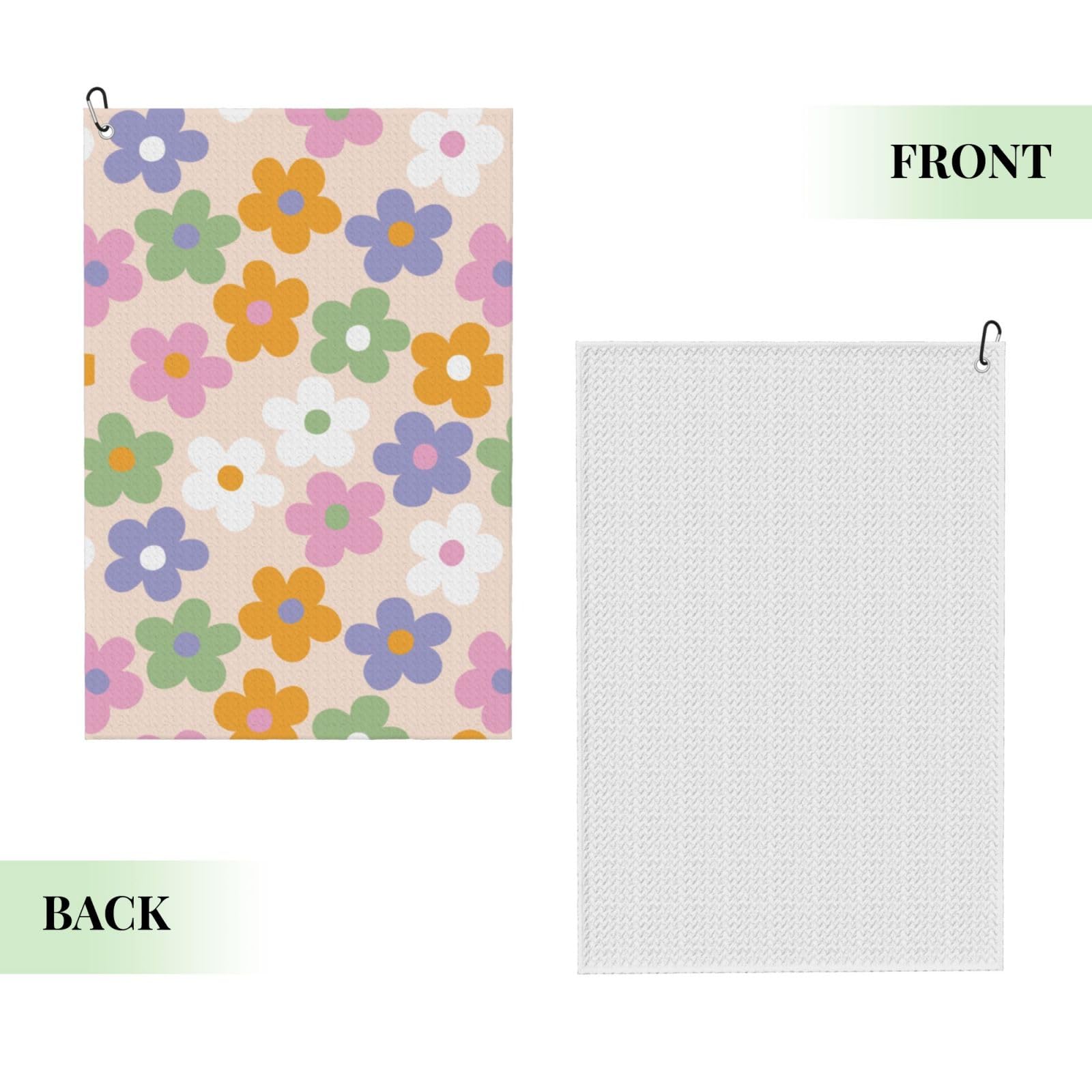 Toalla de golf con flores bonitas (16 x 24 pulgadas) con clip de mosquetón, tela de microfibra de alta calidad, toalla de golf para hombres y mujeres