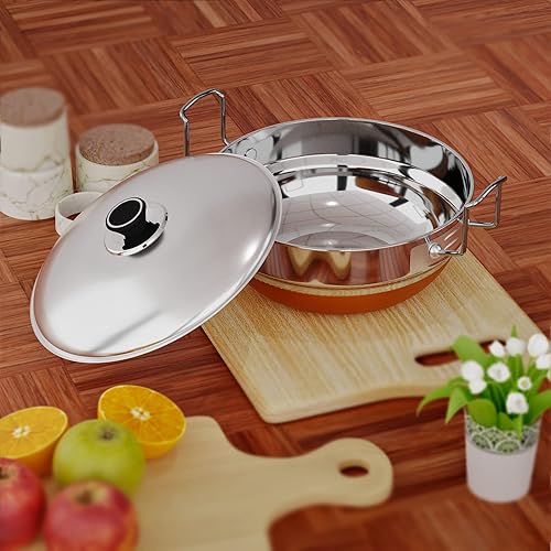 Miniatura 8 de QSEC Olla de acero inoxidable Multi Kadai Idli con fondo de cobre, cocina Dhokla todo en uno de gran tamaño  2 Dhokla  Vapor Momo - 285MM 100%