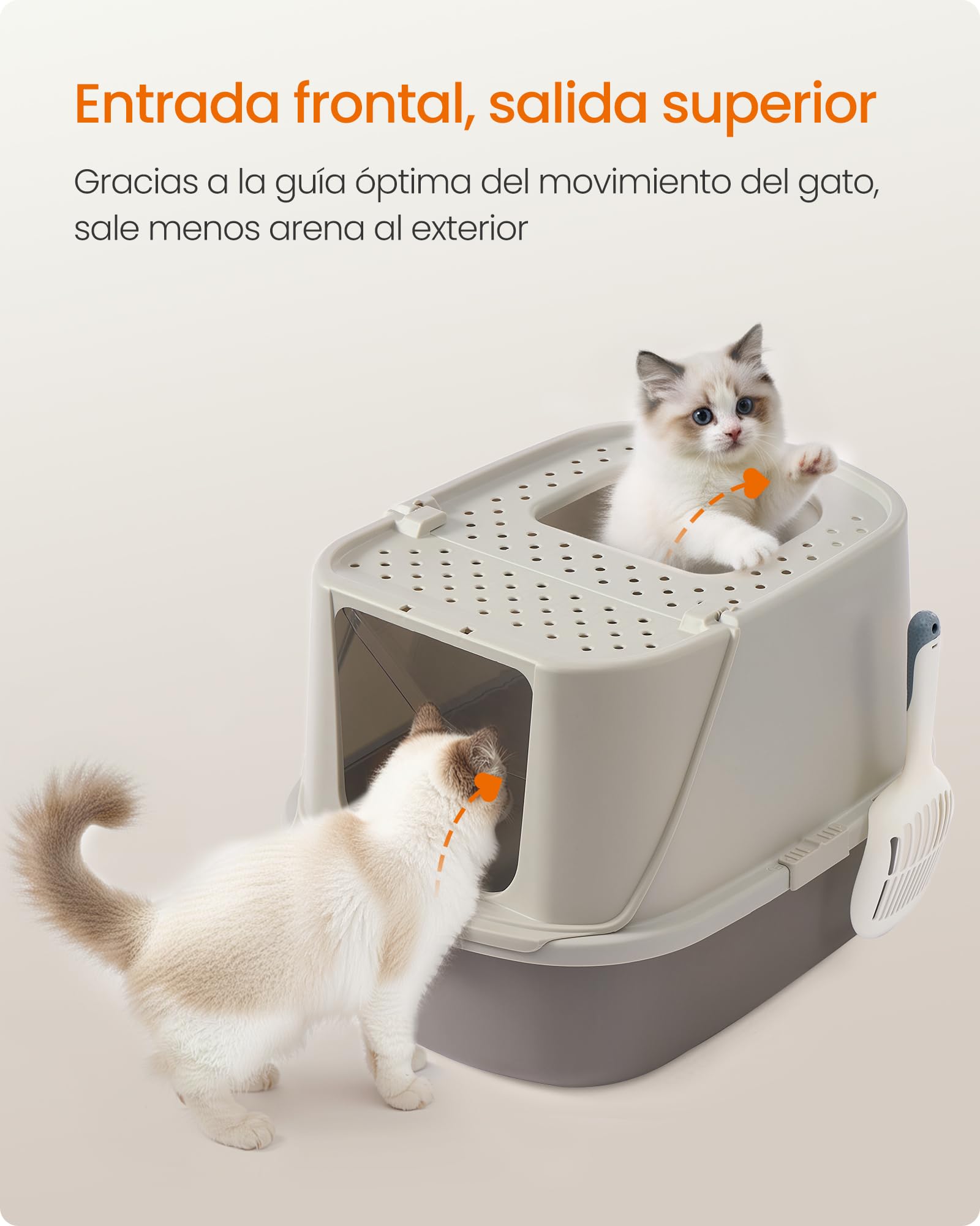Feandrea Arenero para Gatos XXL, Caja de Arena con Tapa, Paleta y Cepillo, para Gatos de hasta 15 kg, Color Avena y Gris Cálido PPT011LH01