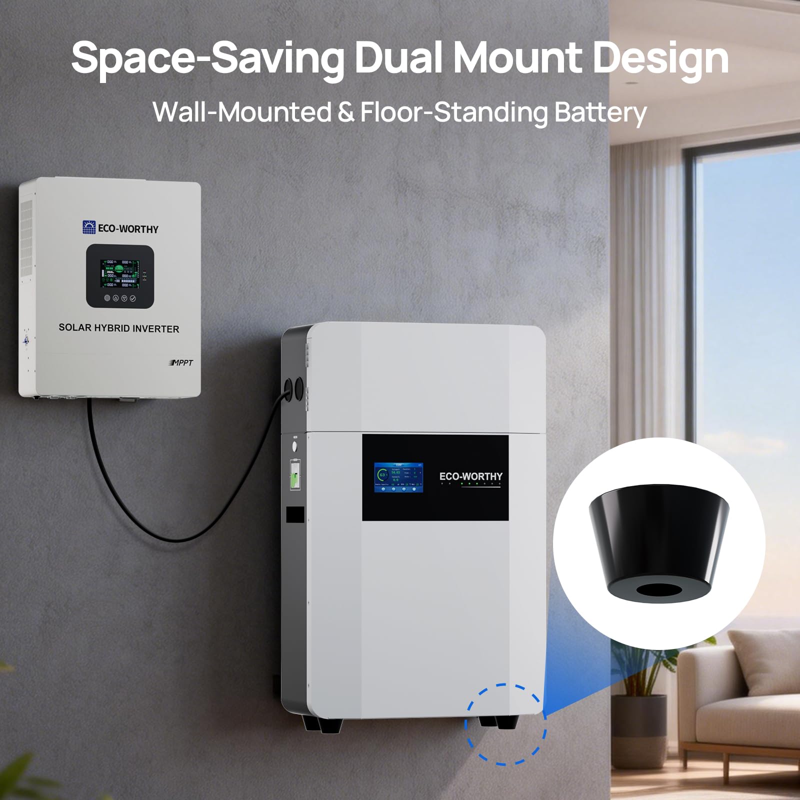 ECO-WORTHY 4 pilas Bluetooth LiFePO4 de 48 V 100 Ah para montaje en pared