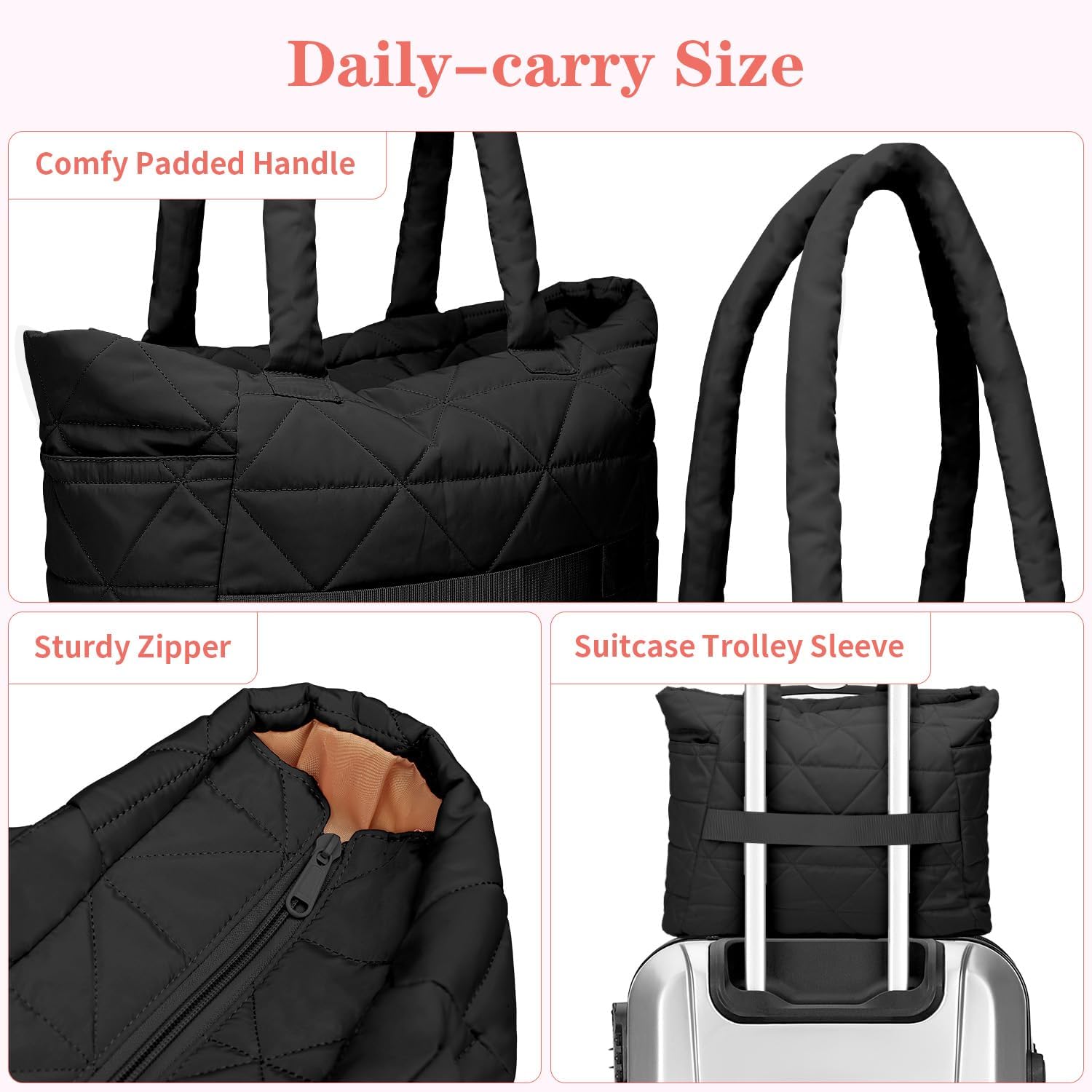 Quilted Puffer Tote Bag for Women Soft Puffy Hobo Handbags Purse Lightweight Travel Bag