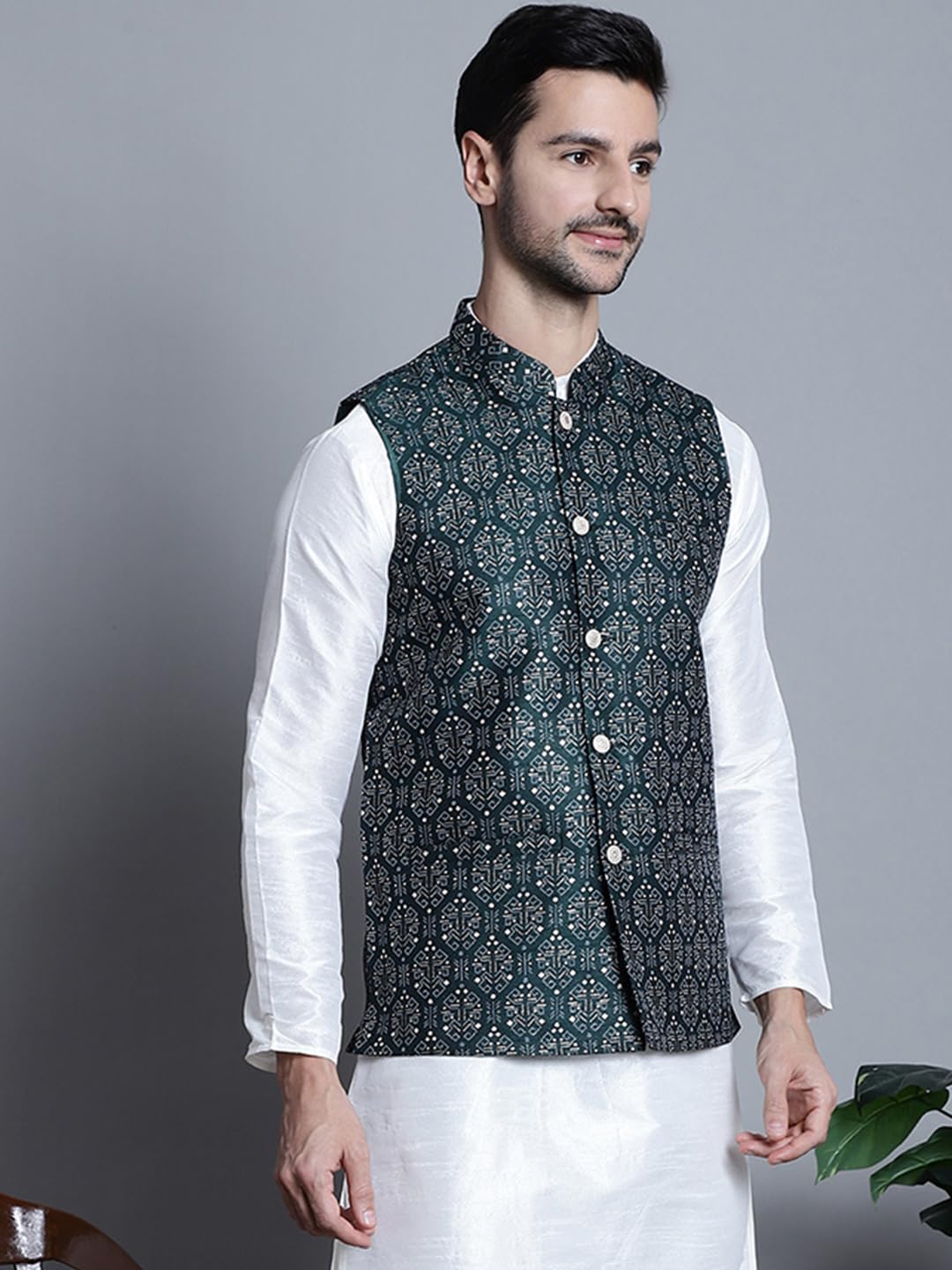 Jompers Men's Printed Waistcoat (Olive, M) 1
