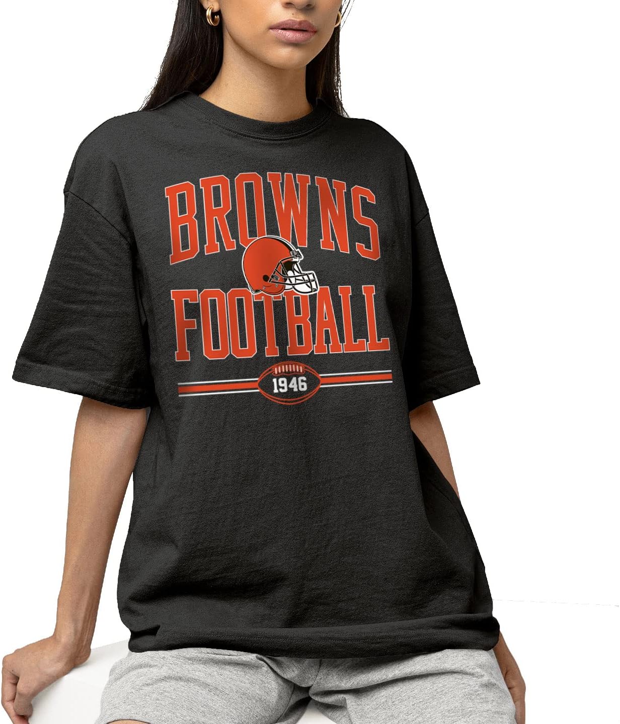 Hybrid Sports NFL - Cleveland Browns - Football Arch - Men's and Women's Short Sleeve T-Shirt - Size Large, Cleveland Browns - Black - Image 2