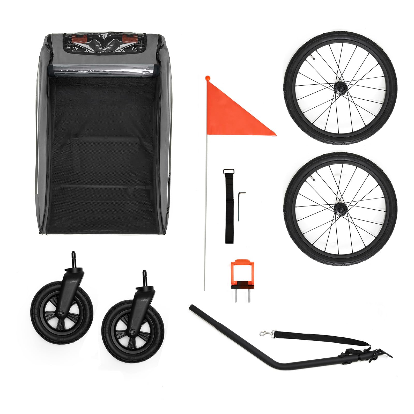 Kinderkraft NAVA Walk 2-in-1 Fahrradanhänger und Buggy für 2 Kinder, aufpumpbare Räder, verstellbare Federung, 9-Fach Verstellbarer Schiebegriff, UV-Schutz, Moskitonetz, wasserdicht, Grau