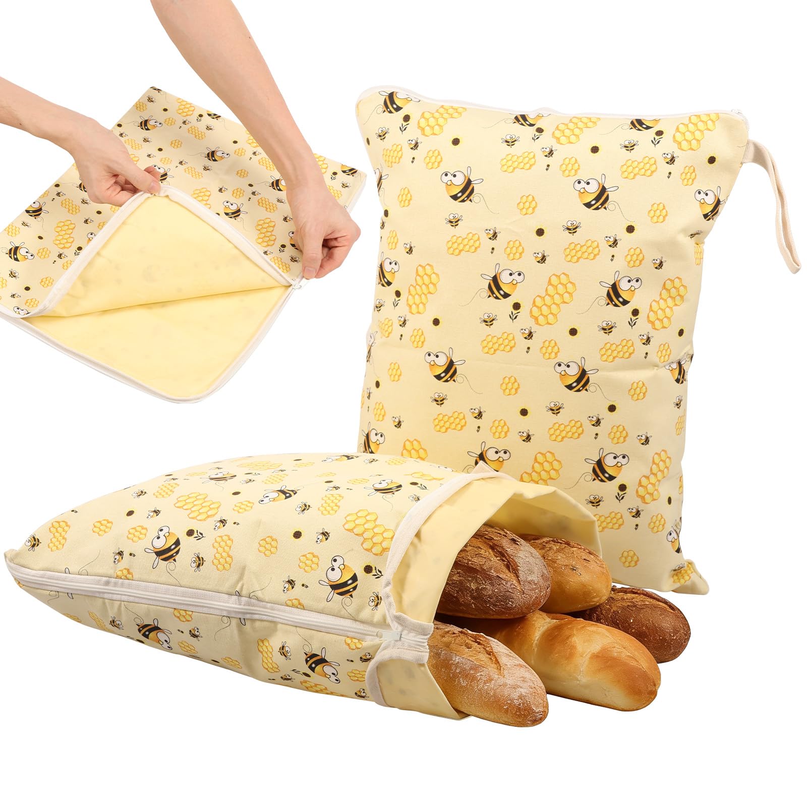 Guijzsltrg Yellow 2Pack Reusable Beeswax Bread Bags For Freezer & Refrigerator 13X17inch Natural Organic Beeswax Sourdough Bread Storage Bags With Zipper Freshness Keeper For Homemade Bakery Essentials(Yellow)