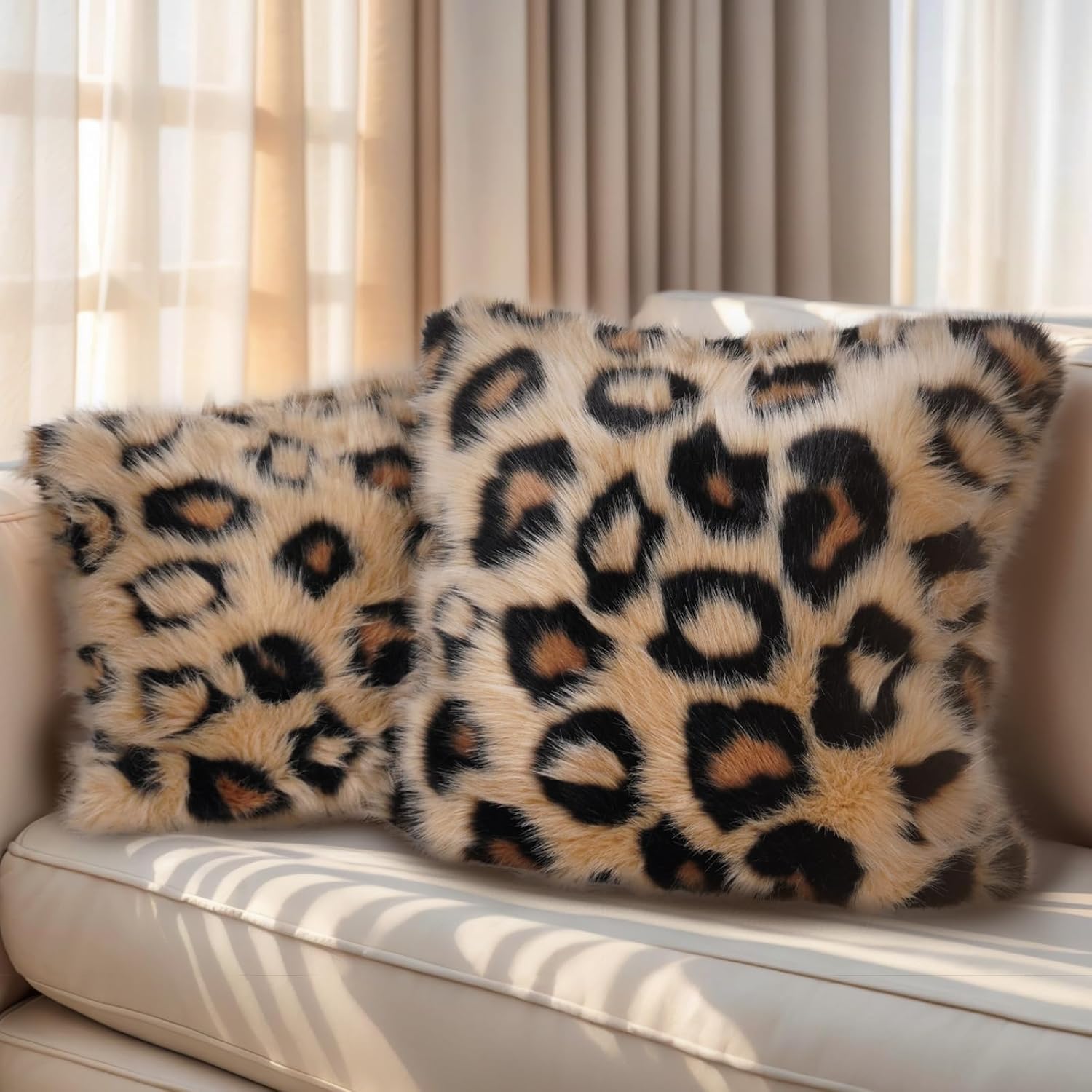 INSMEER Leopard Print Pillow Case Decorative Fluffy Pillow Covers Faux Fur Pillow Case Cushion Cover, 12x20 inch Shaggy Cheetah Decorative Throw Pillow for Bedroom Couch Sofa Home Decoration （1x PC）