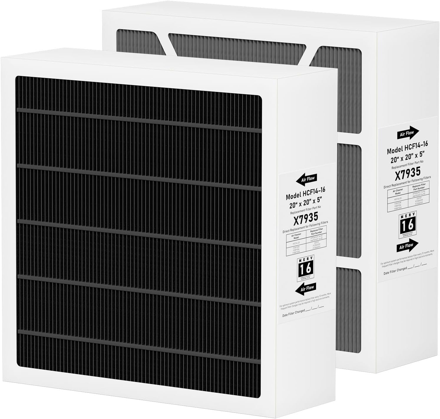 (Incomplete only 1 pcs )) X7935 20\"x20\"x5\" MERV 16 Furnace Air Filter Replacement Compatible with Lennox X7935 Filter Model HCC14-23 and Honeywell Filter Models FC100A101 And FC200E1011, 2 Pack
