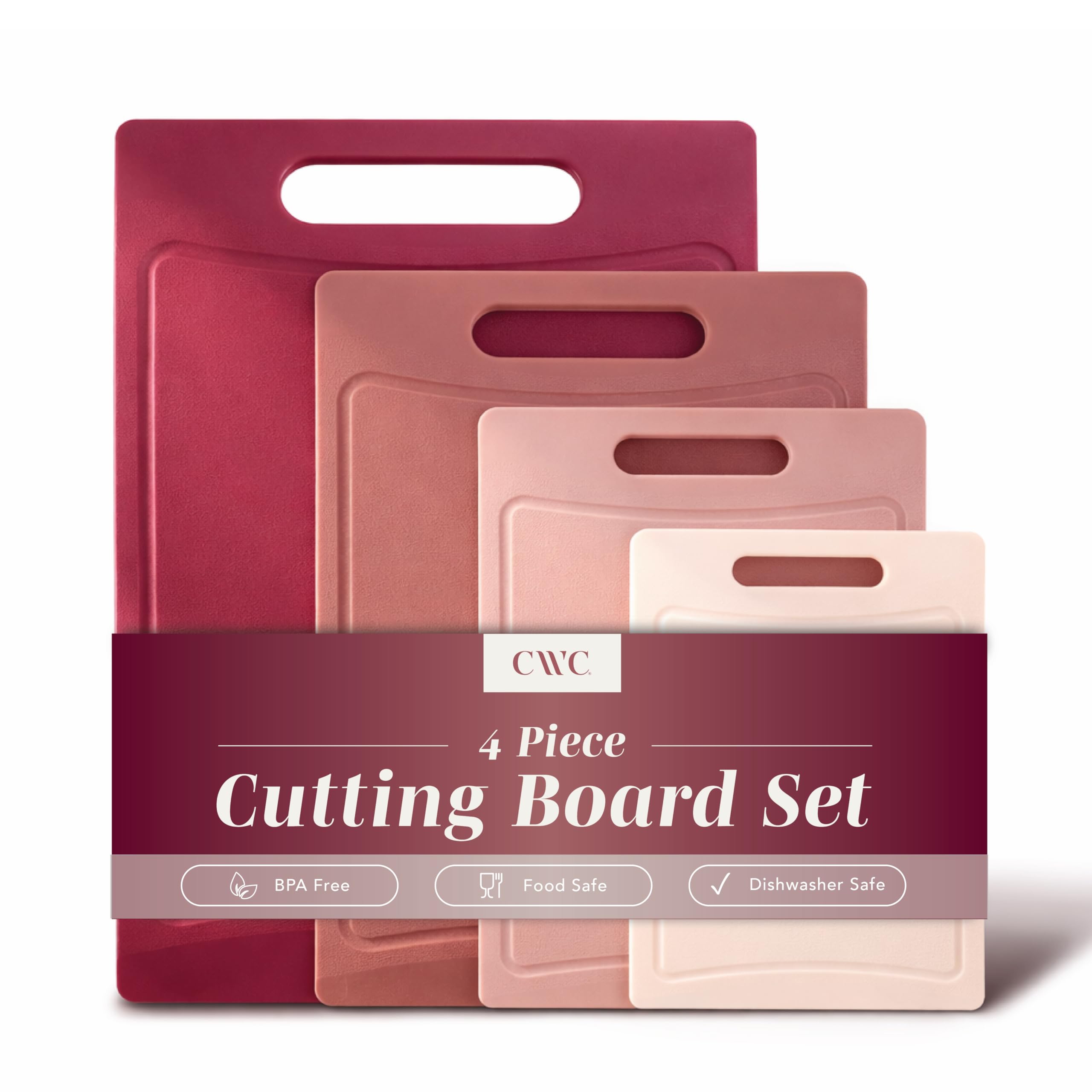 COOK WITH COLOR Non-Slip Cutting Board Set – Kitchen Essentials with Easy Grip Handle for Meat, Veggies, and Fruits, Set of 4, Rose