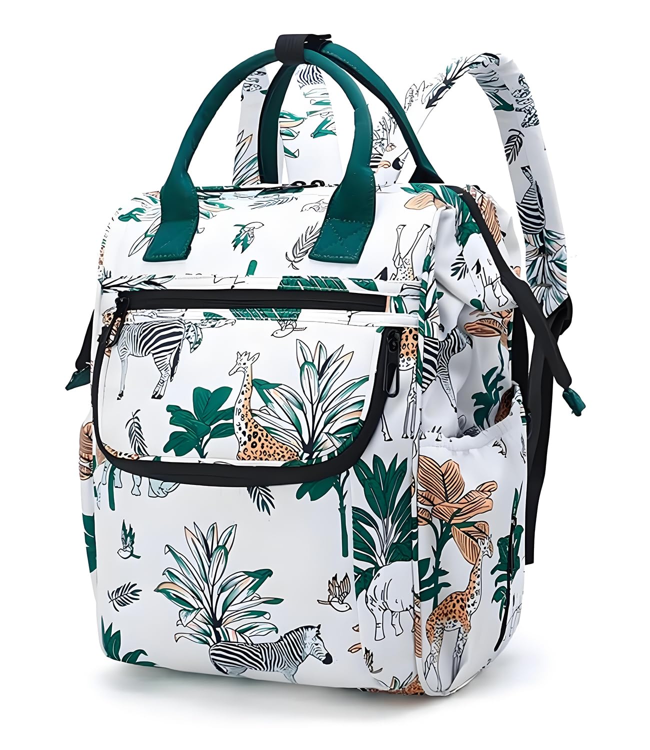 CHICKWIN Changing Bag Backpack for Baby, Large Nappy Changing Backpacks Animal Printed, Water Resistant Green Diaper Bag with Insulated Pockets and Stroller Straps for Dad and Mom