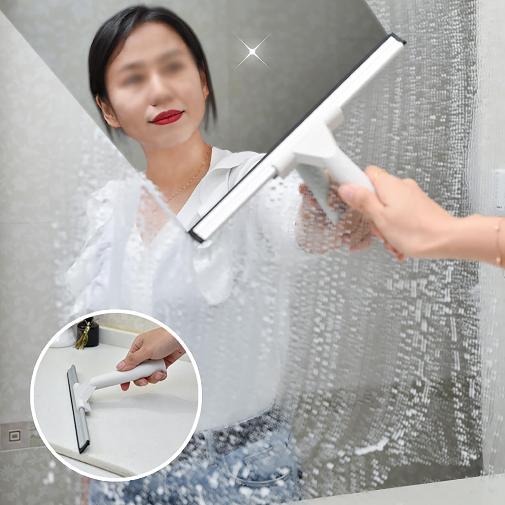 Duschabzieher Edelstahl Set, Duschwischer Doppelter Reinigungskraft Streifenfreies Abziehen für Badezimmer Glas Dusche Wasser Boden Fenster 1.2 m