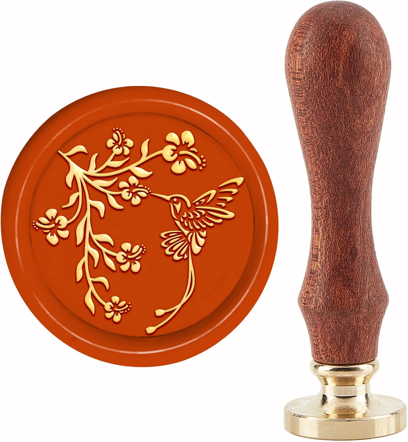 CRASPIRE Hummingbird Wax Seal Stamp Flower Sealing Wax Stamp 30mm/1.18inch Removable Brass Head Sealing Stamp with Wooden Handle for Invitations Cards Gift Wrap Scrapbooking