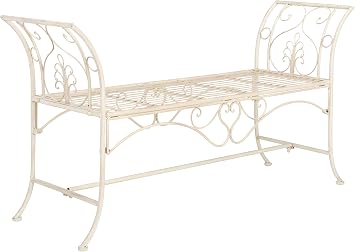 Safavieh PAT5016A Collection Arona Antique White Wrought Iron 51 Outdoor Garden Bench