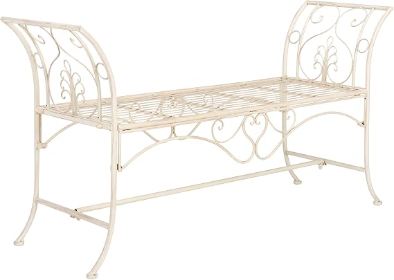 Safavieh PAT5016A Collection Arona Antique White Wrought Iron 51 Outdoor Garden Bench