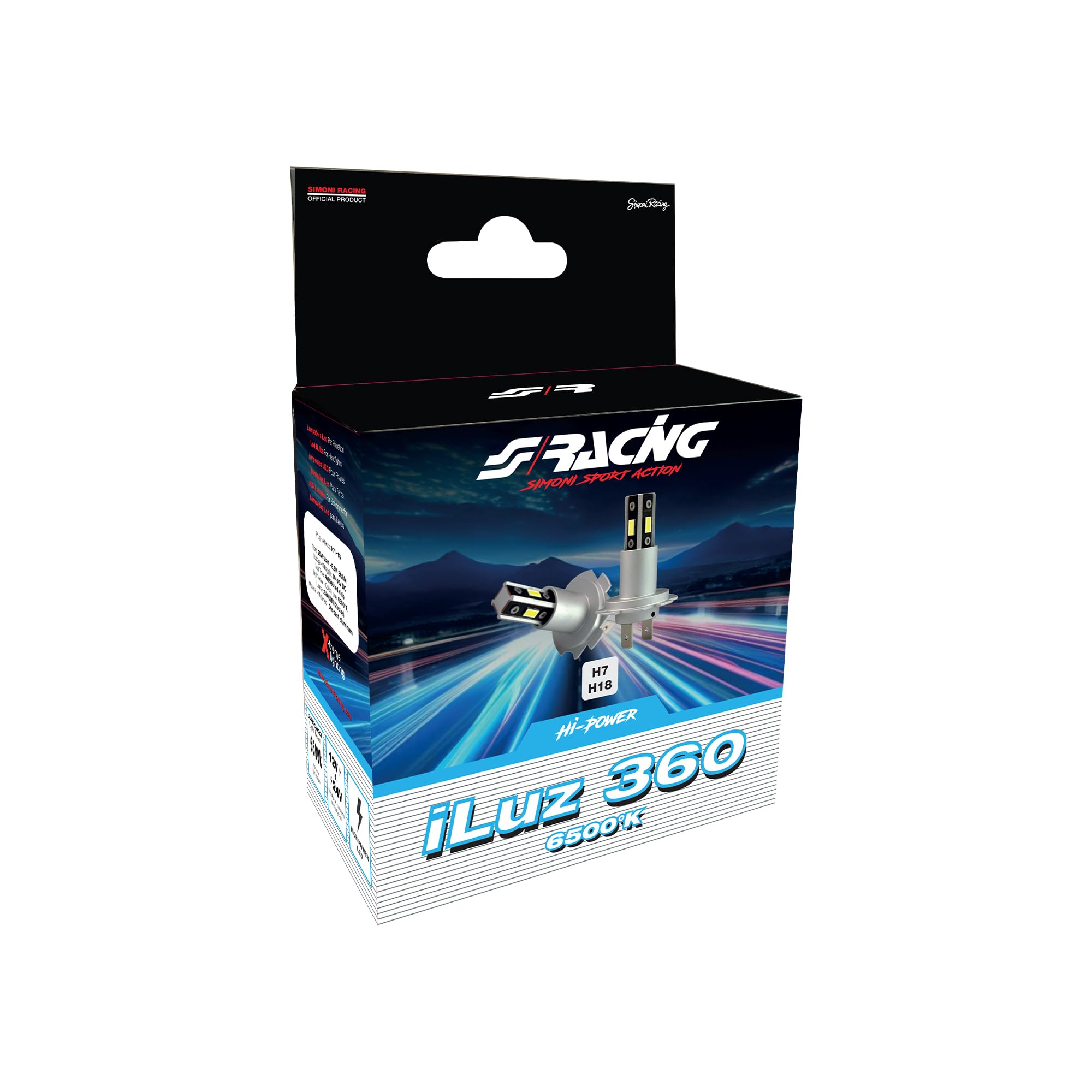 Simoni Racing Z36 iLuz Konwersja LED 360 stopni, zestaw 2 żarówek LED 360° z przyłączem H7 - H18, mały rozmiar do samochodów i motocykli z białym światłem 6500°K