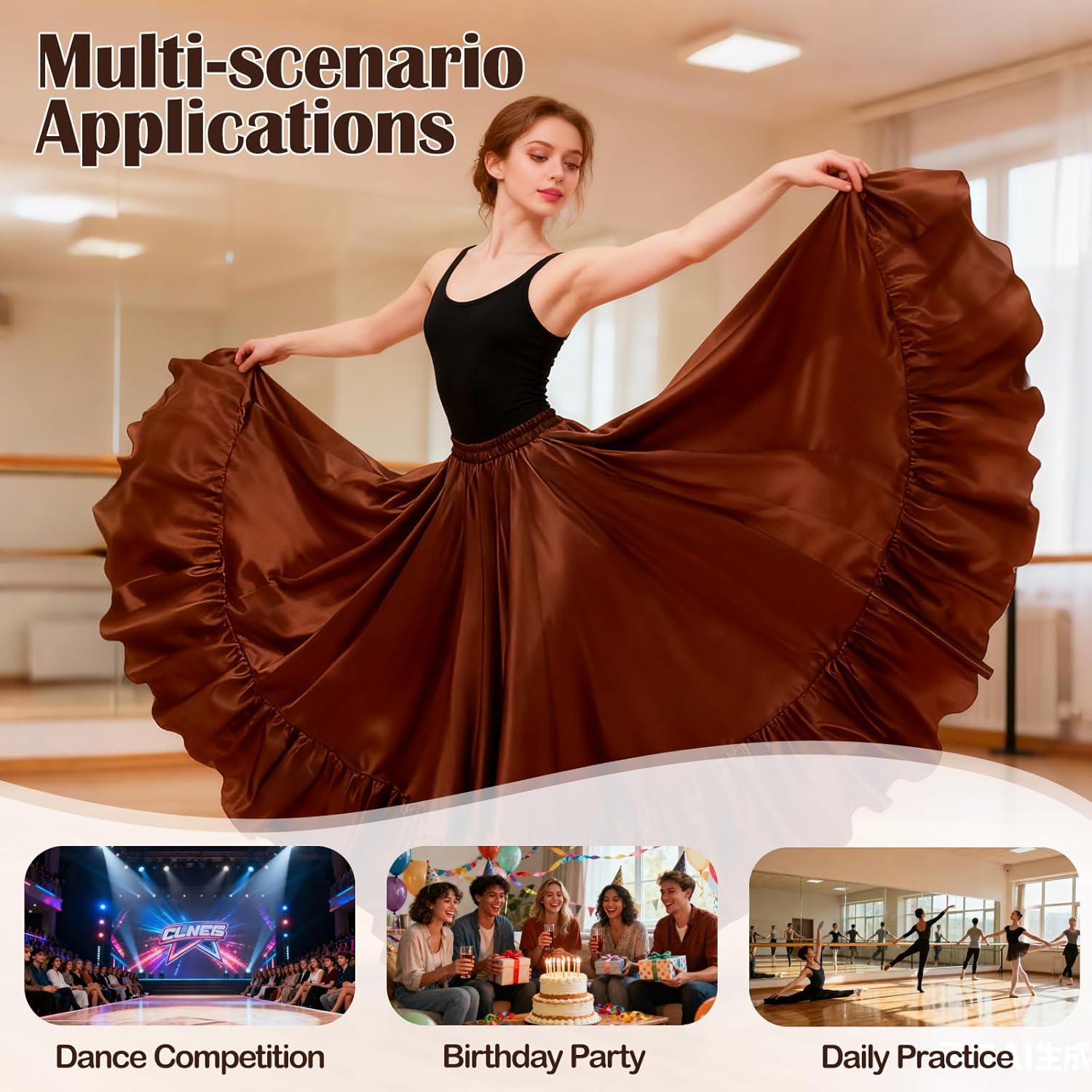 Satin Belly Dance Skirt for Women Maxi Midi Dress Circle Skirt Elastic Waist Stage Performance Holiday Party Dance Skirts - Image 7