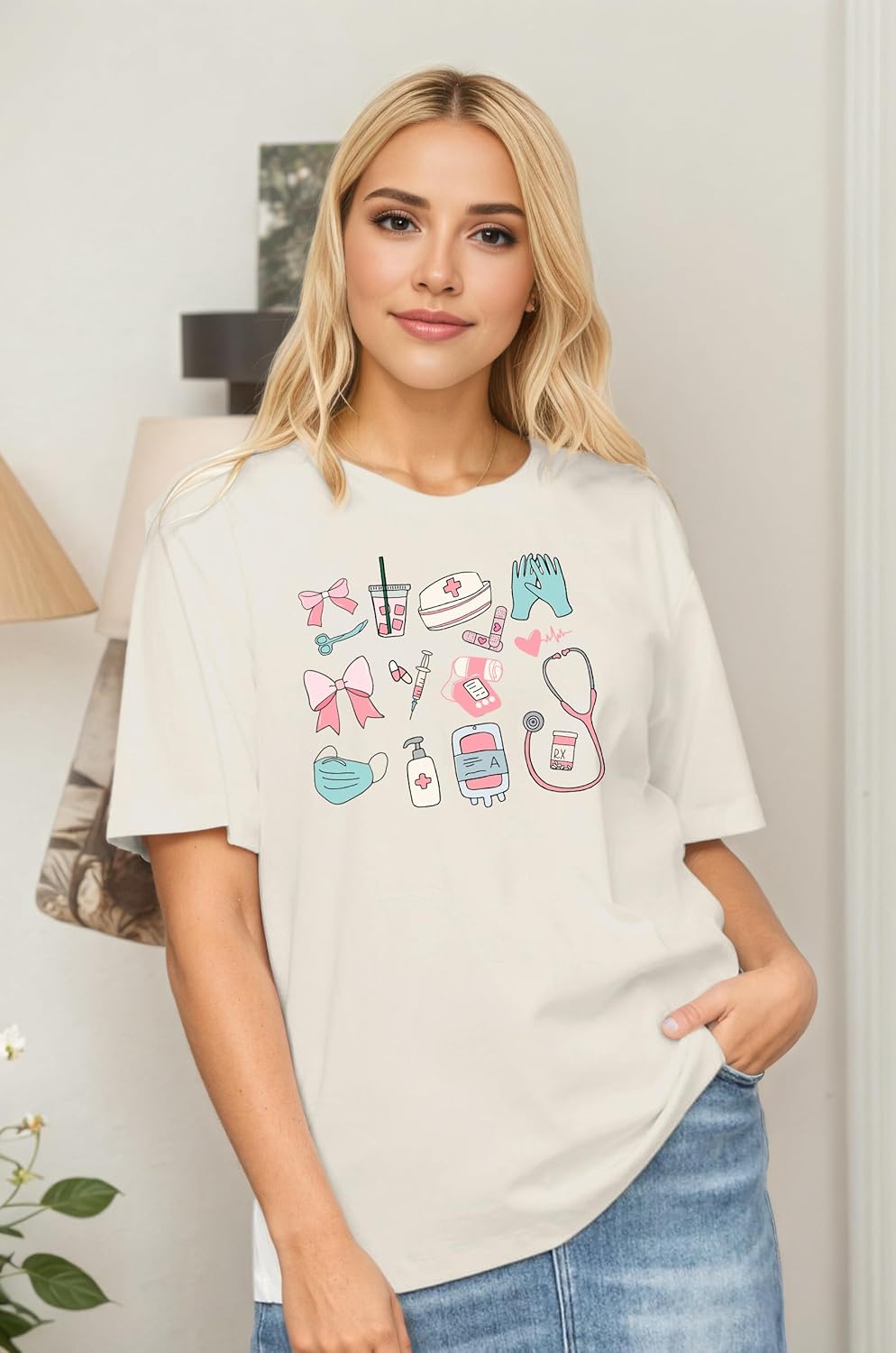 Nurse Shirts for Women Oversized Funny School Nursing Shirt Cute Nurse Day Gift Short Sheeve Tee Tops - Image 3