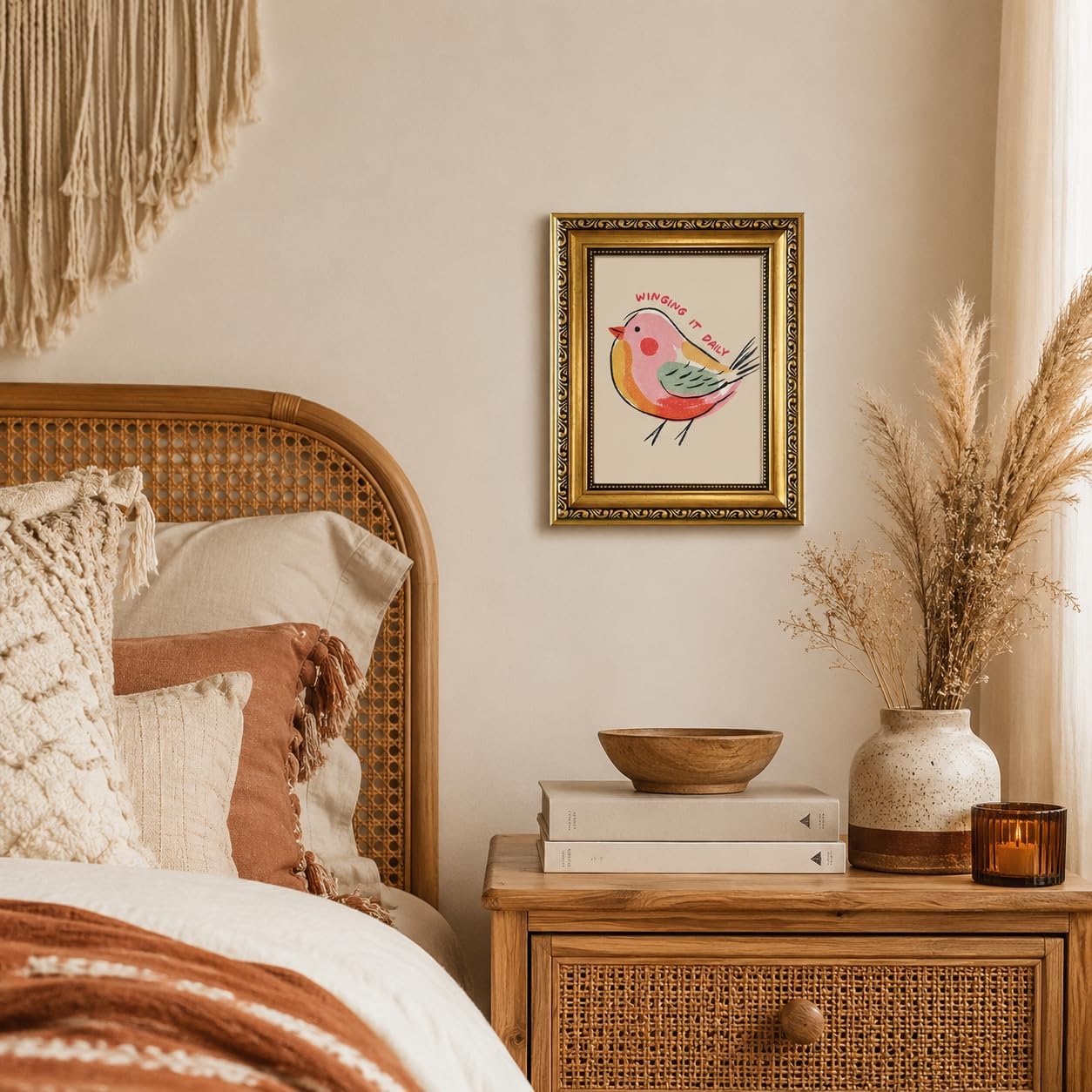 Gold Framed Bird Wall Art Winging It Daily Wall Decor Colorful Boho Canvas