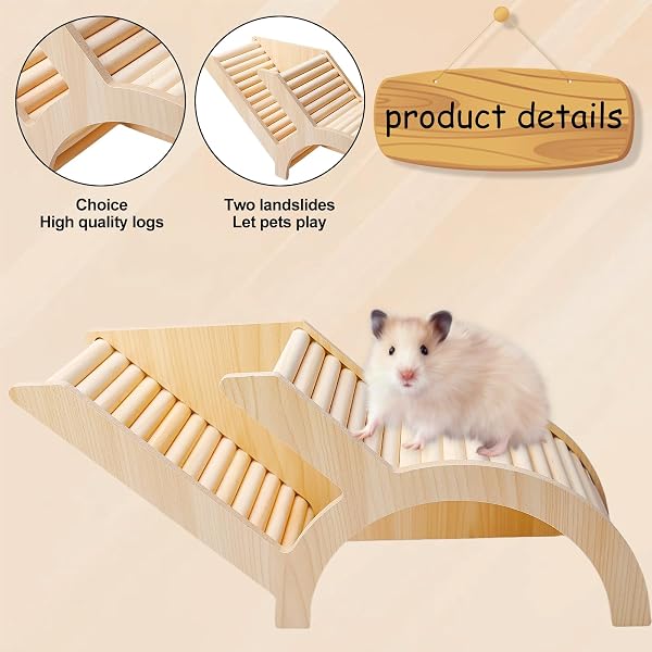 Hamster Tunnel, 31.6*14,5cm Hamster Kletterleiter, Hamster Versteck Käfig, Degushaus aus Holz Watchbox Rennmäuse, Brückenkäfig-Dekoration, Holz-Kletterspielzeug für Rennmäuse Stachelmäuse Degus - 3
