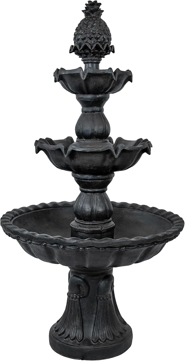 Sunnydaze 57" 3-Tier Outdoor Water Fountain, Pineapple Top, Deep Espresso | Electric Pump Included, Stone-look, Easy Tool-Free Assembly, Tall Tiered Outdoor Fountain for Garden, Backyard, Patio, Deck