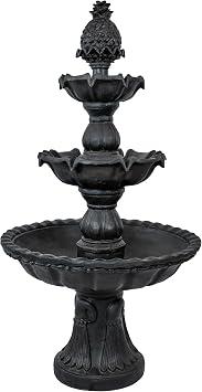 Sunnydaze 57" 3-Tier Outdoor Water Fountain, Pineapple Top, Deep Espresso | Electric Pump Included, Stone-look, Easy Tool-Free Assembly, Tall Tiered Outdoor Fountain for Garden, Backyard, Patio, Deck