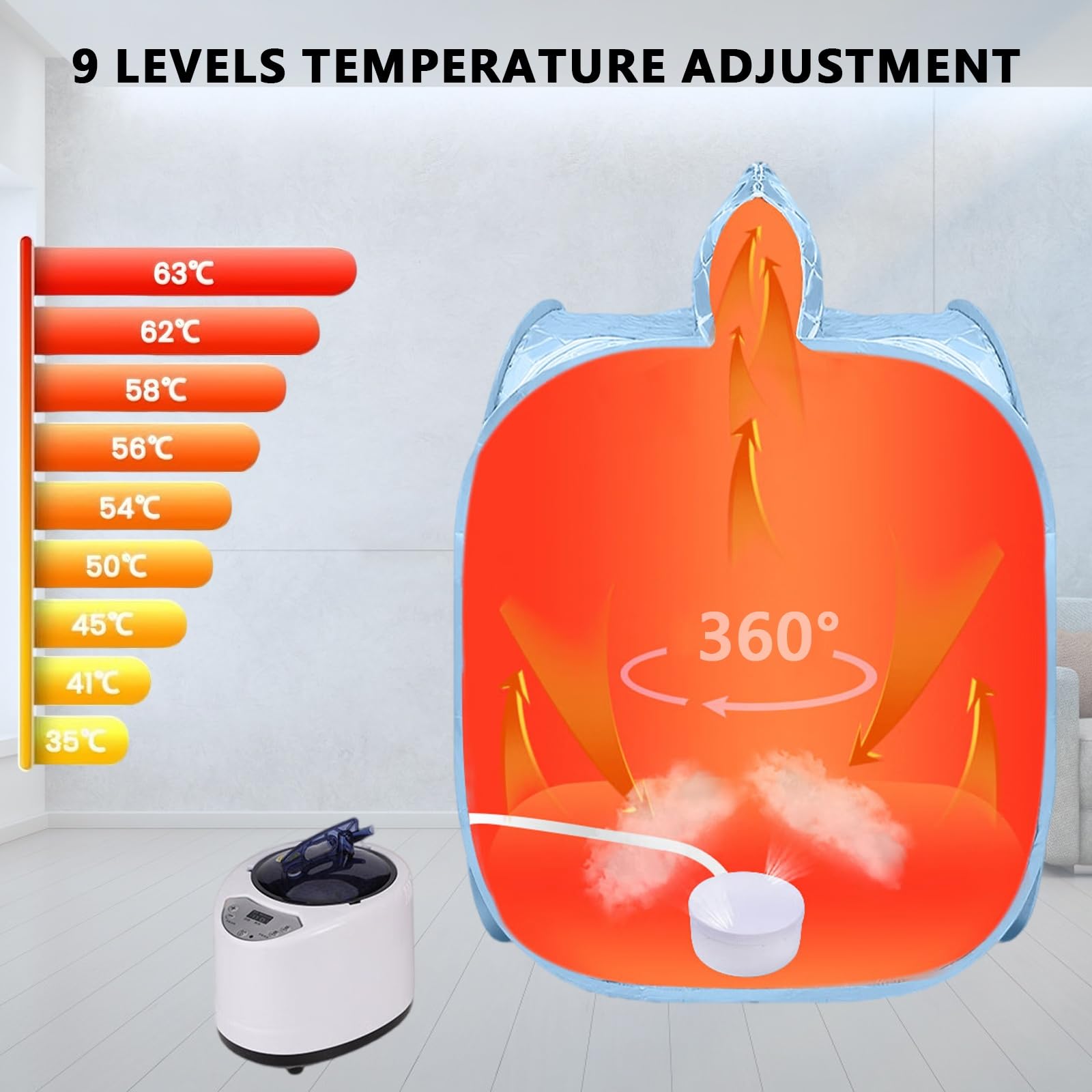 Sauna a Vapore Portatile, Sauna da Casa per Una Persona, Box Sauna Mobile - Pieghevole, 9 Livelli di Temperatura, Timer da 5 a 95 Minuti per Disintossicazione, Relax e Antistress