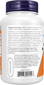 NOW Supplements, Tri-Amino with L-Arginine, L-Ornithine, L-Lysine, 120 Caps