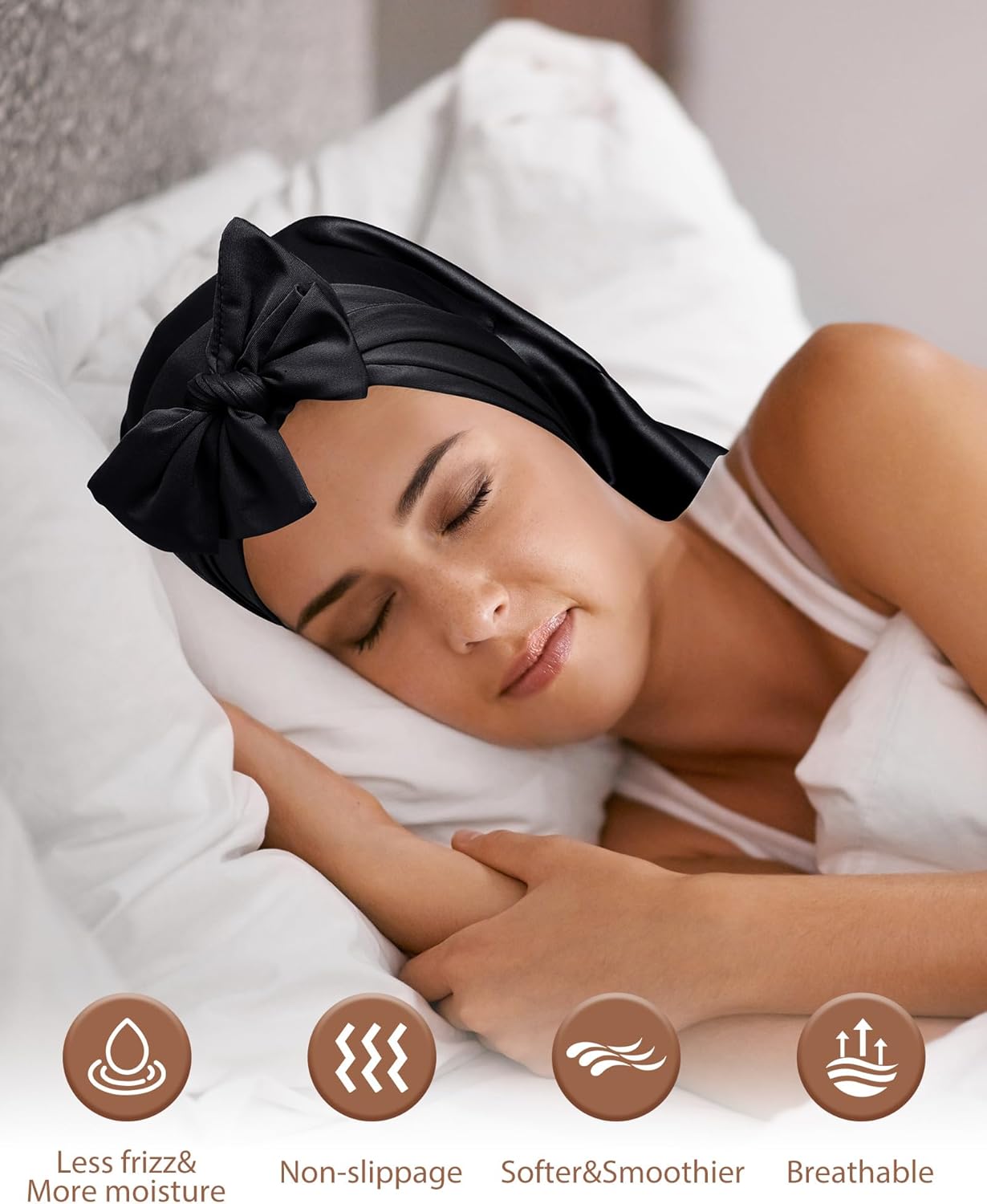 100% Mulberry Silk Bonnet for Sleeping Women Braid Bonnet for Long Hair with Elastic Tie Band Hair Wrap for Braids Curly Hair