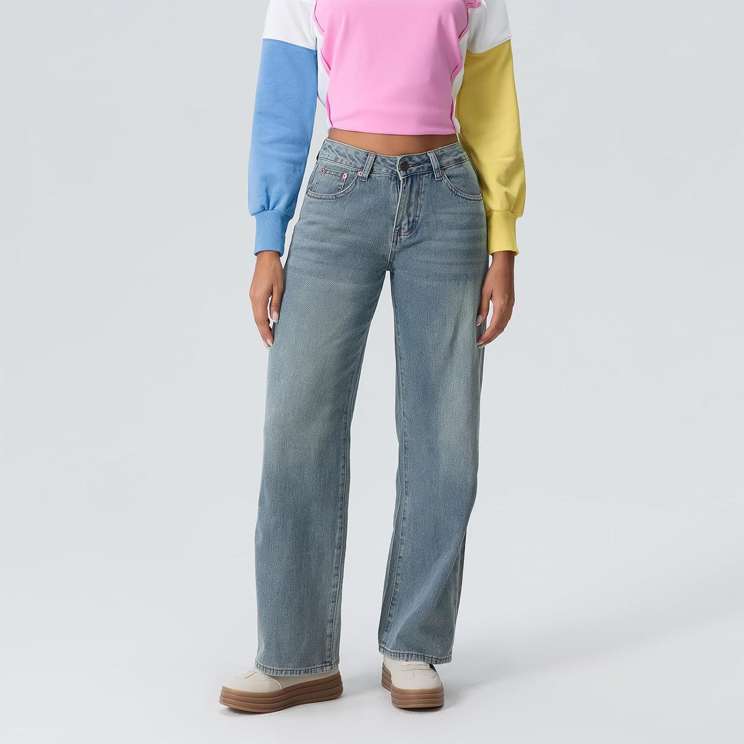 Women Y2k Low Rise Baggy Jeans Loose Fit Boyfriend Straight Wide Leg Jeans Trendy Stretch Long Denim Pants - Image 2