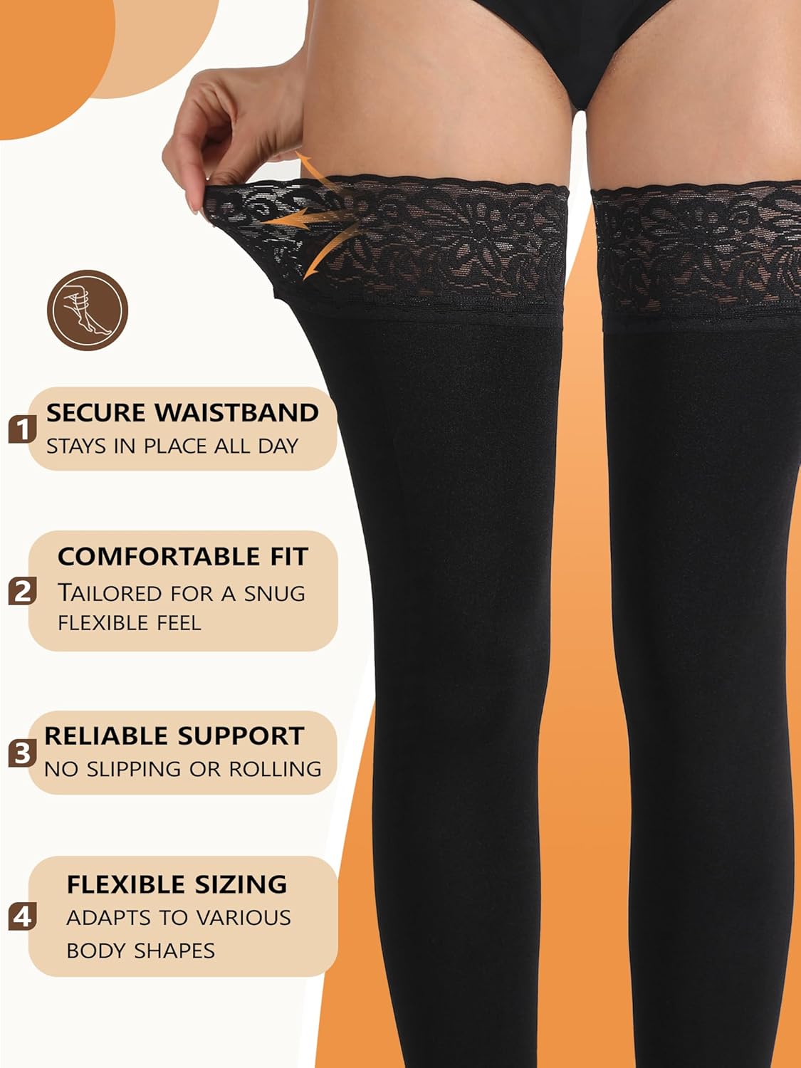DORALLURE Fleece Lined Thigh High Stockings for Women Opaque Lace Top Thermal Pantyhose Tights - Image 5