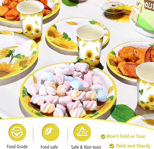 Miniatura 4 de 172 piezas de suministros de fiesta de girasol 2 manteles de plástico de girasol 24 juegos de cubiertos de girasol taza de servilletas 2 carteles