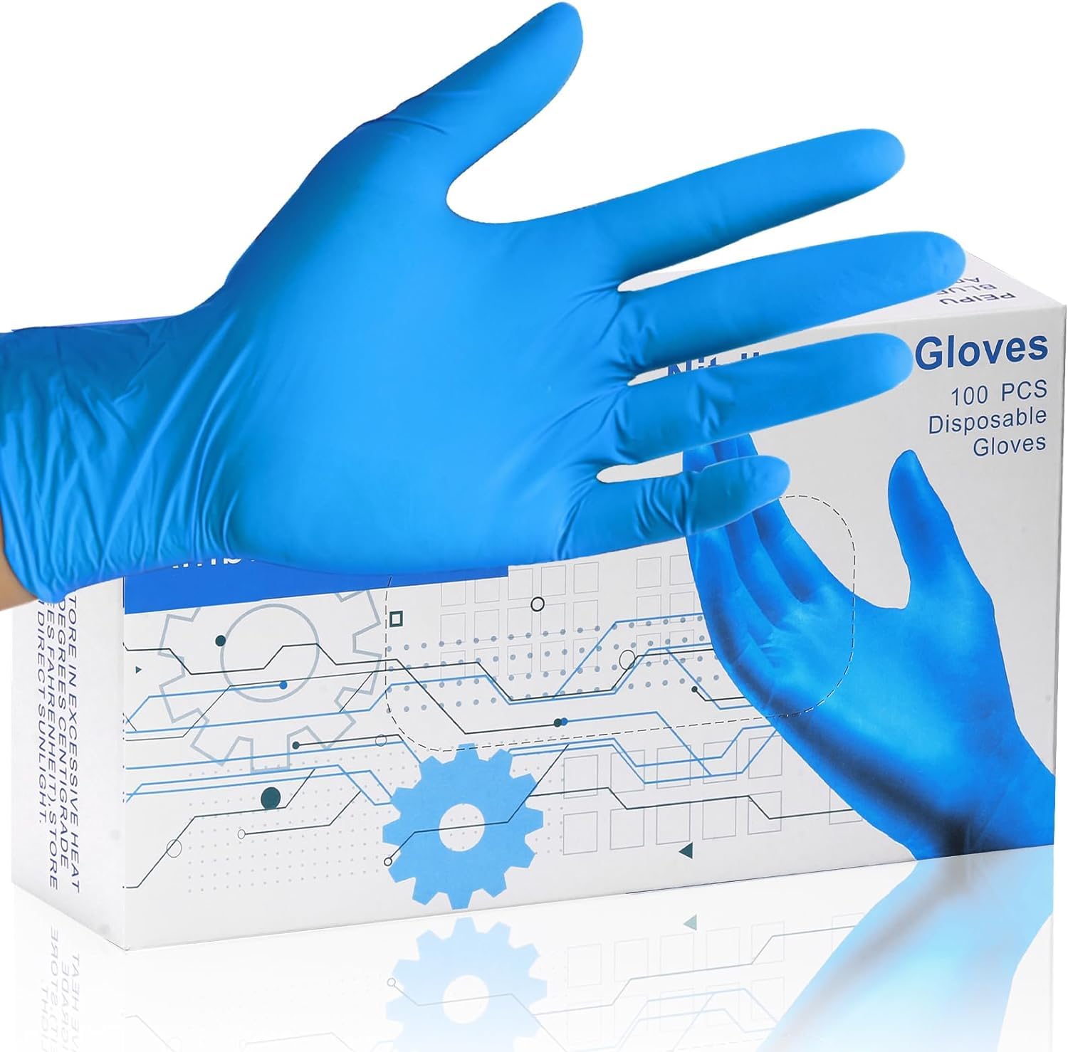 PROMART Blue Vinyl Disposable Gloves - Latex-Free, Powder-Free, Disposable Blue Gloves, Protein-Free Gloves, Multi-Purpose Gloves for Home, Office, and Professional Use (Pack of 100) (200, LARGE)
