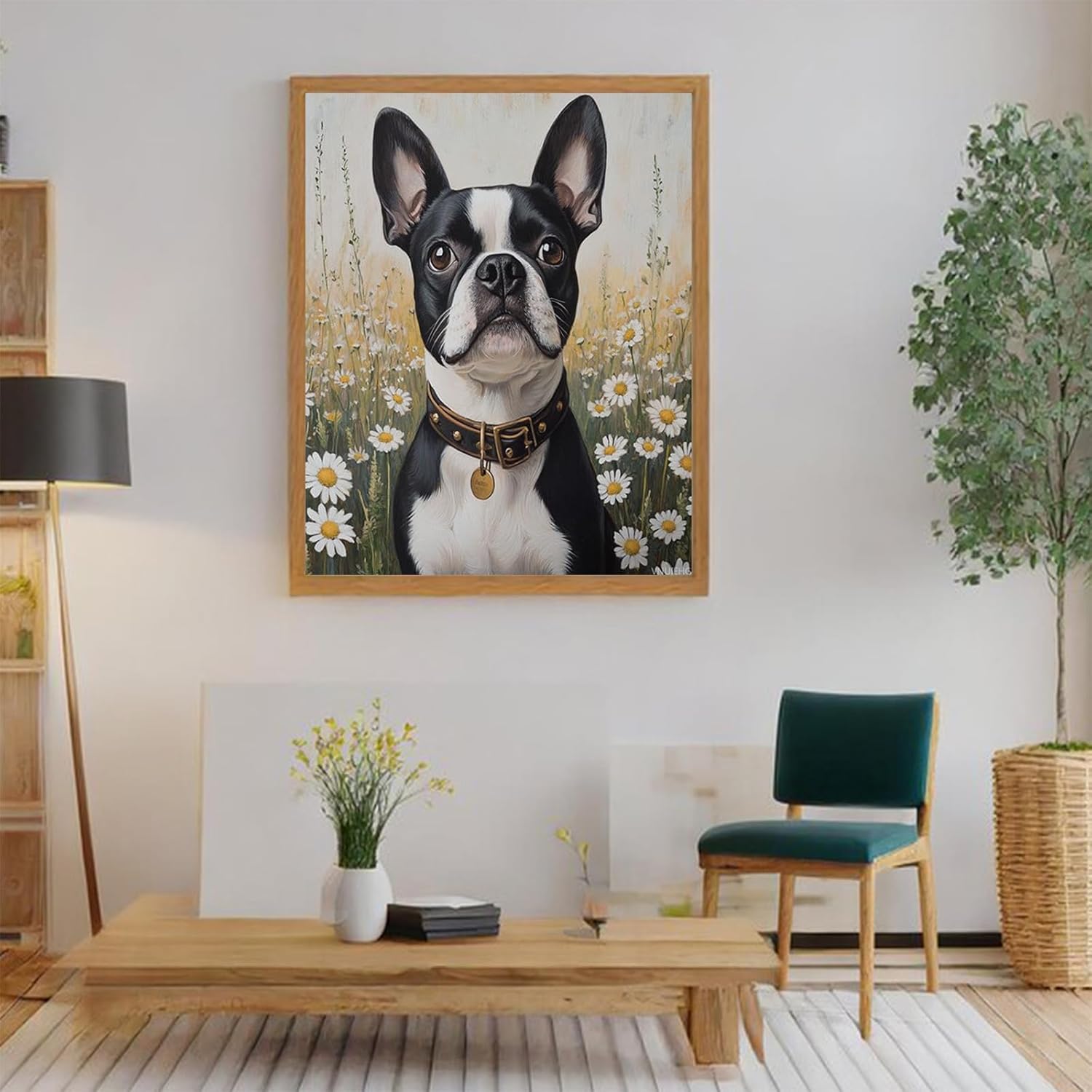 VNUIEHG Boston Terrier DIY Paint by Numbers for Adults Colorful Flowers DIY Oil Painting Acrylic Paint Art Painting Kits Canvas with Acrylic Paint Decor 16" W x 20" L(Without Frame)