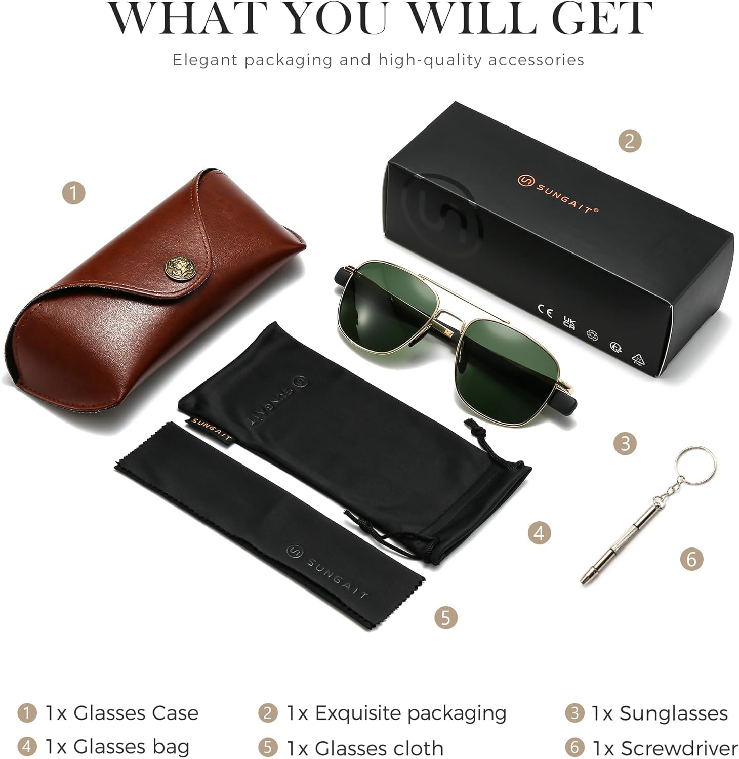 SUNGAIT Real Glass Lens Sunglasses Military Style Pilot Aviator HD Shades with Upgraded Spring Hinge Bayonet Temples - Image 7