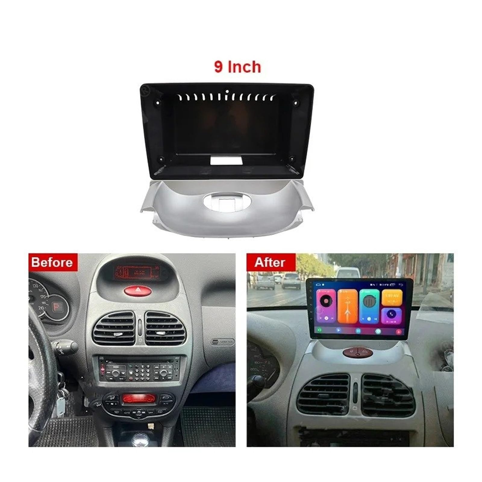 Mascherina Autoradio Cornice Stereo per Peugeot 206 2004 2005 2006 2007 2008 9 Pollici Fasce Auto Radio Player 2 DIN Pannello Cruscotto Cornice di Copertura