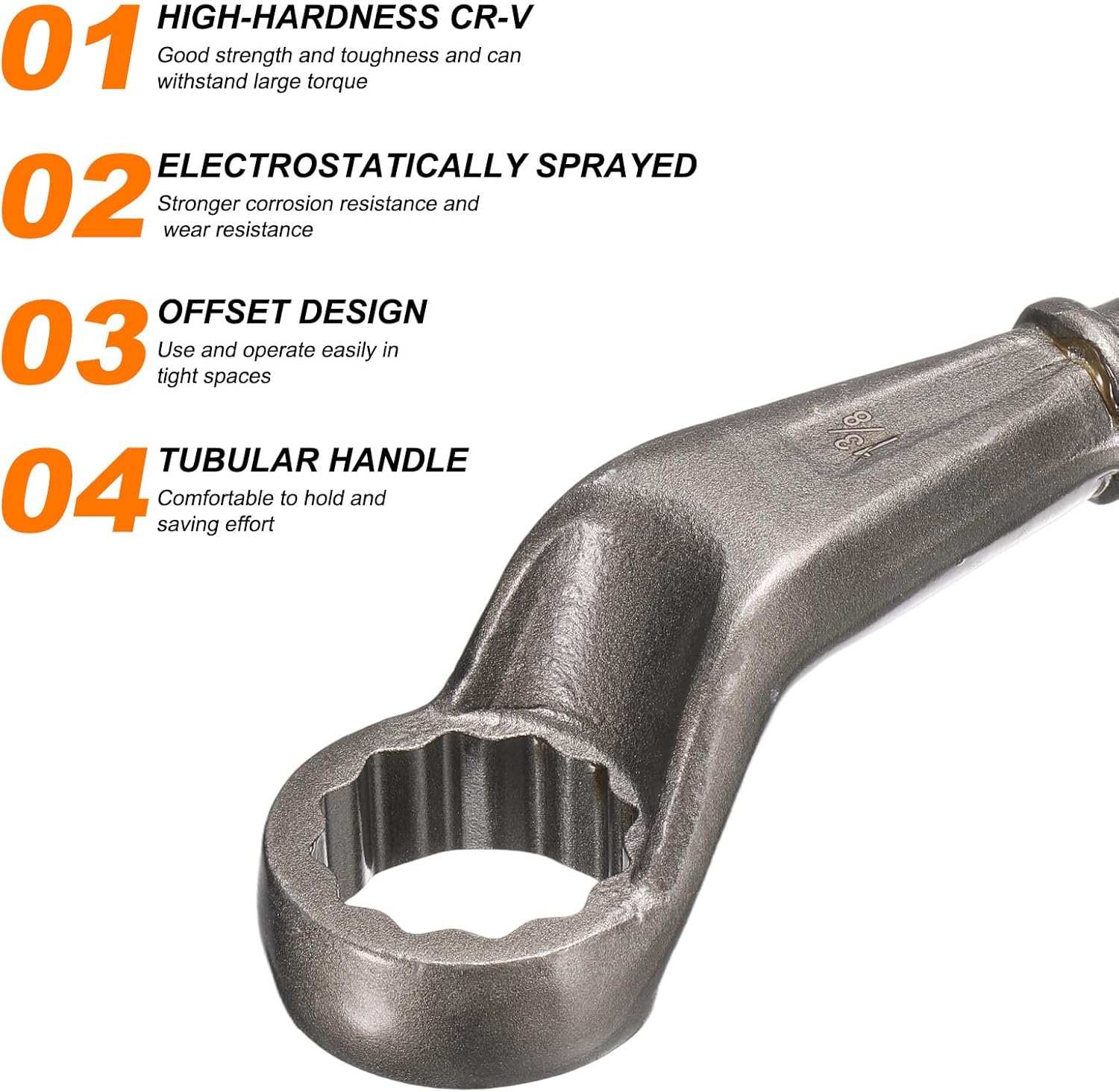 HARFINGTON Offset Box End Tubular Handle Wrench 1-3/8" CR-V 12 Point Offset Single End Torx Wrench High Neck Tubular Box Wrenches for Tightening Remove Screws and Fasteners, Silver Gray