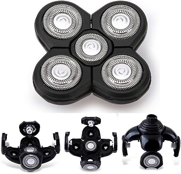 Men Electric Shavers Replacement Heads 5 in 1 Razor Replaceable Alternate Floating Washable Blade Trimmers Head(black)